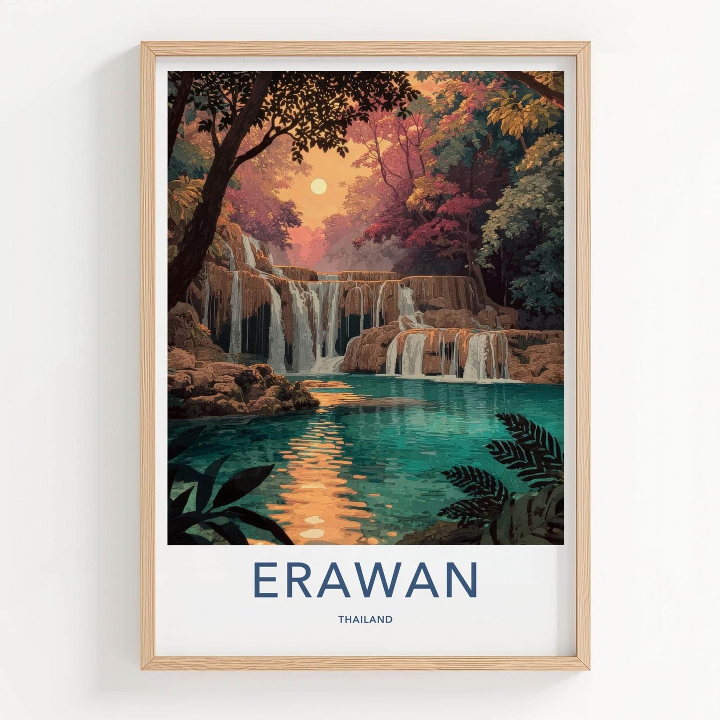 Erawan Poster - Thailand Travel Art - Tropical Cascading Water Home Decor