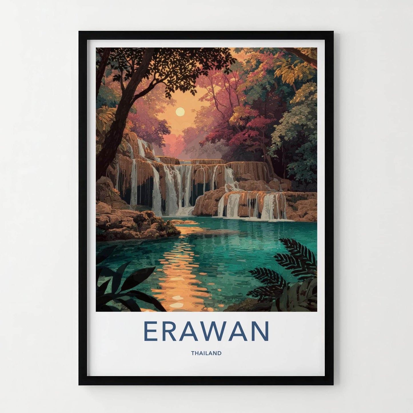 Erawan Poster - Thailand Travel Art - Tropical Cascading Water Home Decor