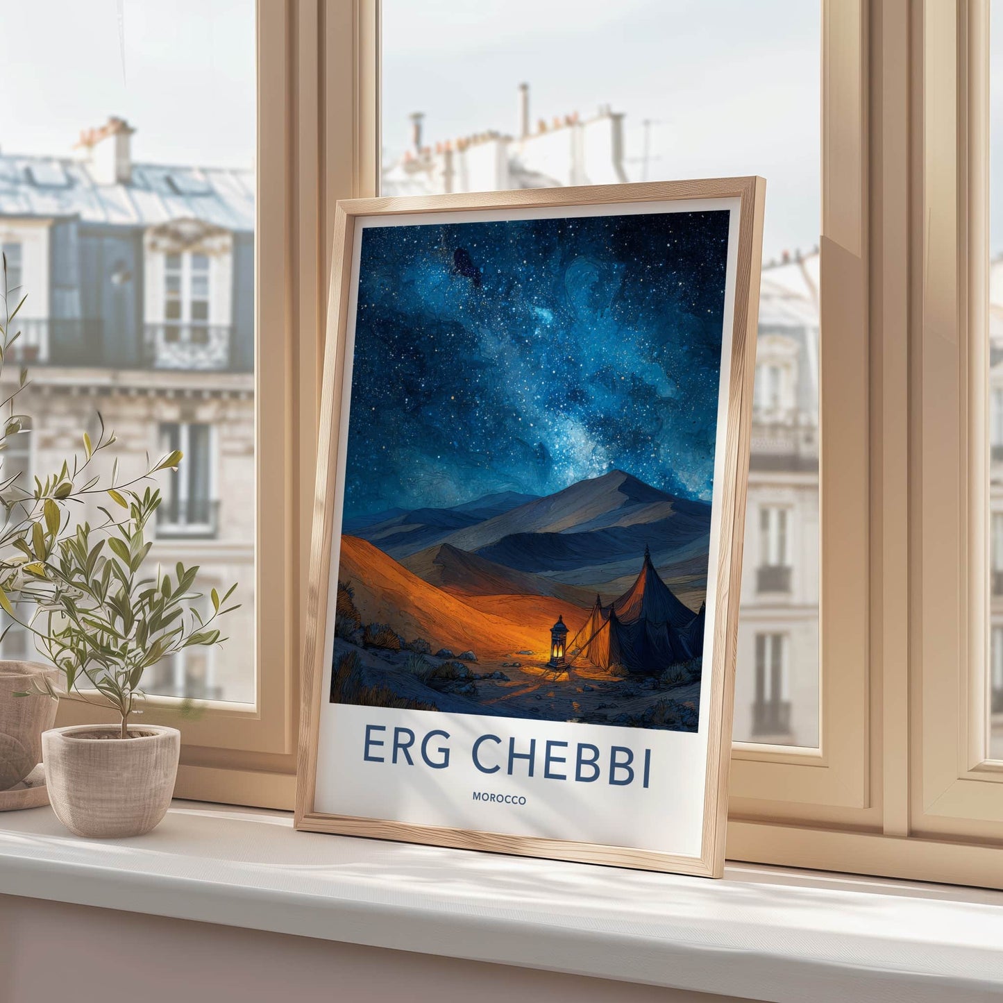 Erg Chebbi Poster - Morocco Travel Art - Desert Camp Night Gallery Art
