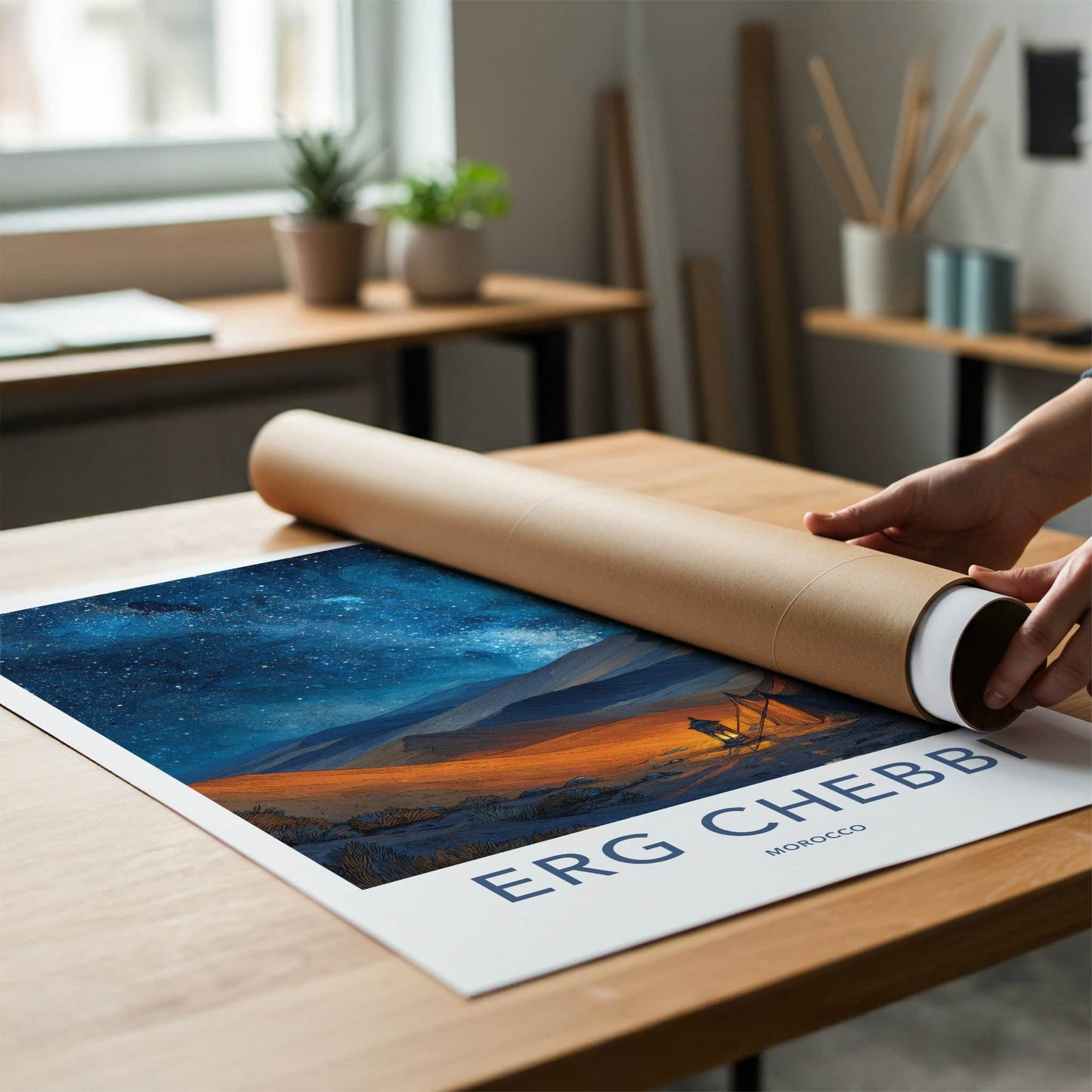 Erg Chebbi Poster - Morocco Travel Art - Desert Camp Night Gallery Art