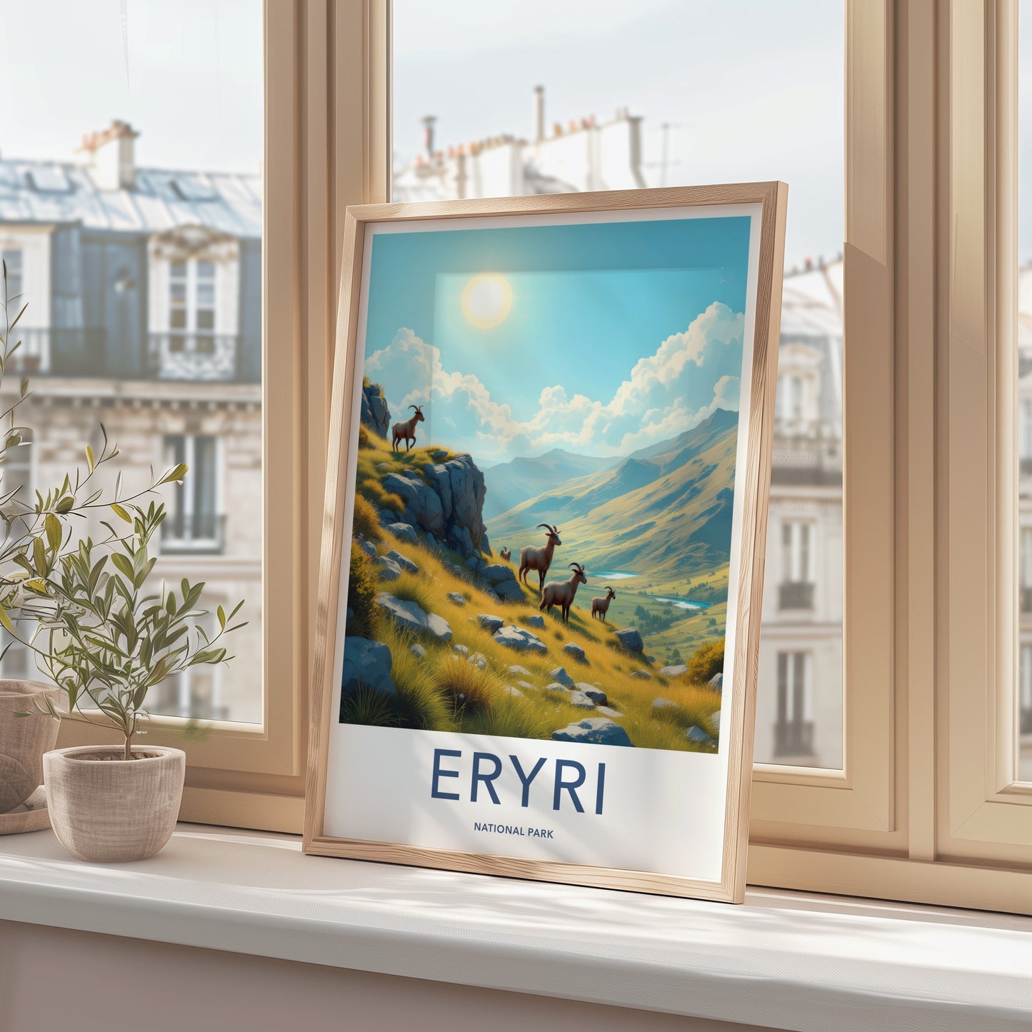 Eryri National Park Poster - United Kingdom Wall Art - Wild Mountain Goats Gift