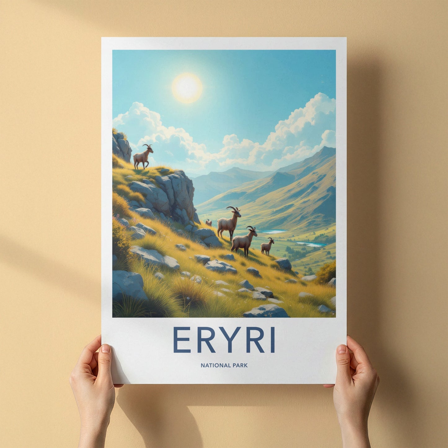 Eryri National Park Poster - United Kingdom Wall Art - Wild Mountain Goats Gift