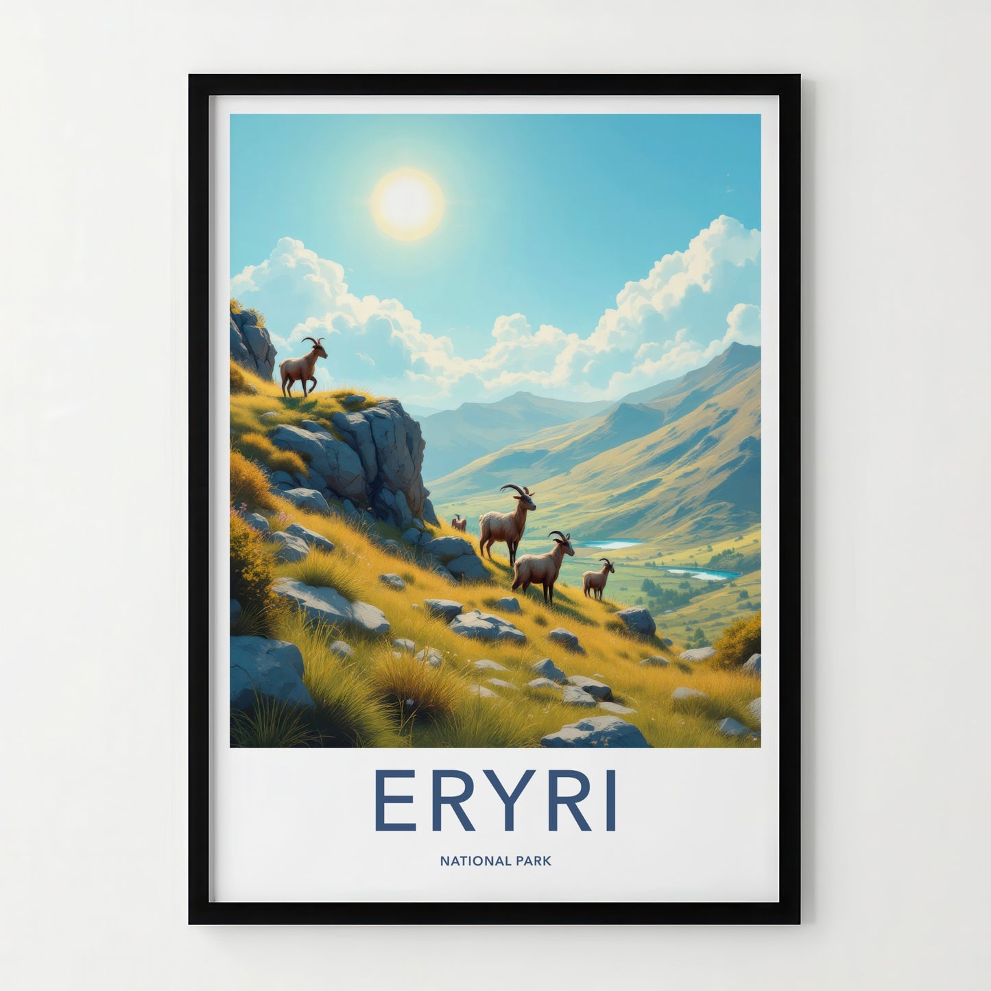 Eryri National Park Poster - United Kingdom Wall Art - Wild Mountain Goats Gift