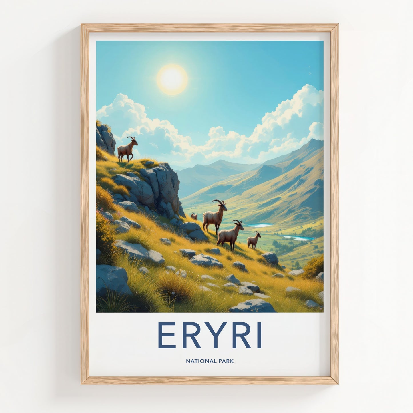 Eryri National Park Poster - United Kingdom Wall Art - Wild Mountain Goats Gift