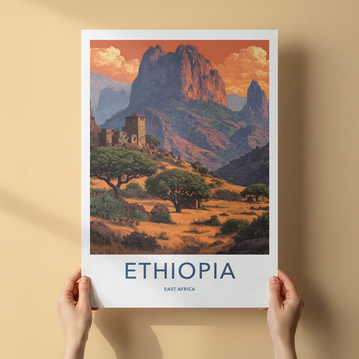 Ethiopia Poster - Africa Art Print - Mountain Village Sunset Gallery Art