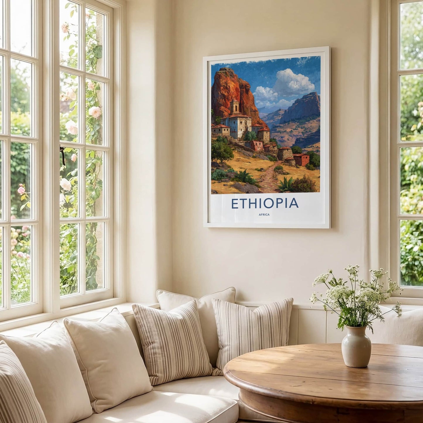 Ethiopia Poster - Africa Travel Art - Ancient Cliffside Village Home Decor