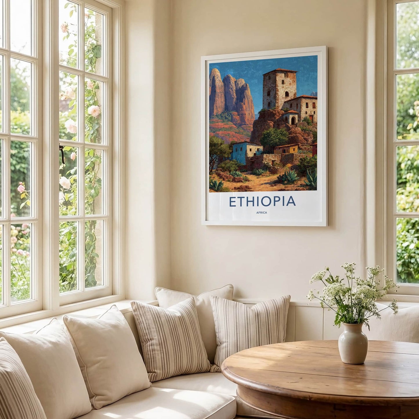 Ethiopia Poster - Africa Travel Art - Ancient Cliffside Village Wall Decor