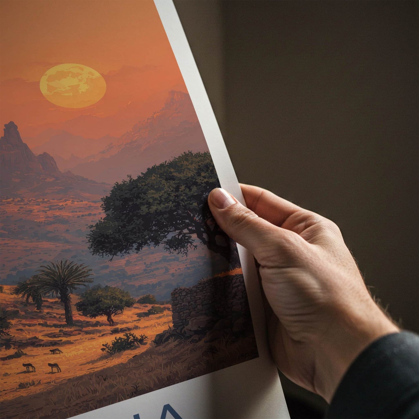 Ethiopia Poster - Africa Travel Art - Ancient Village Sunset Home Decor