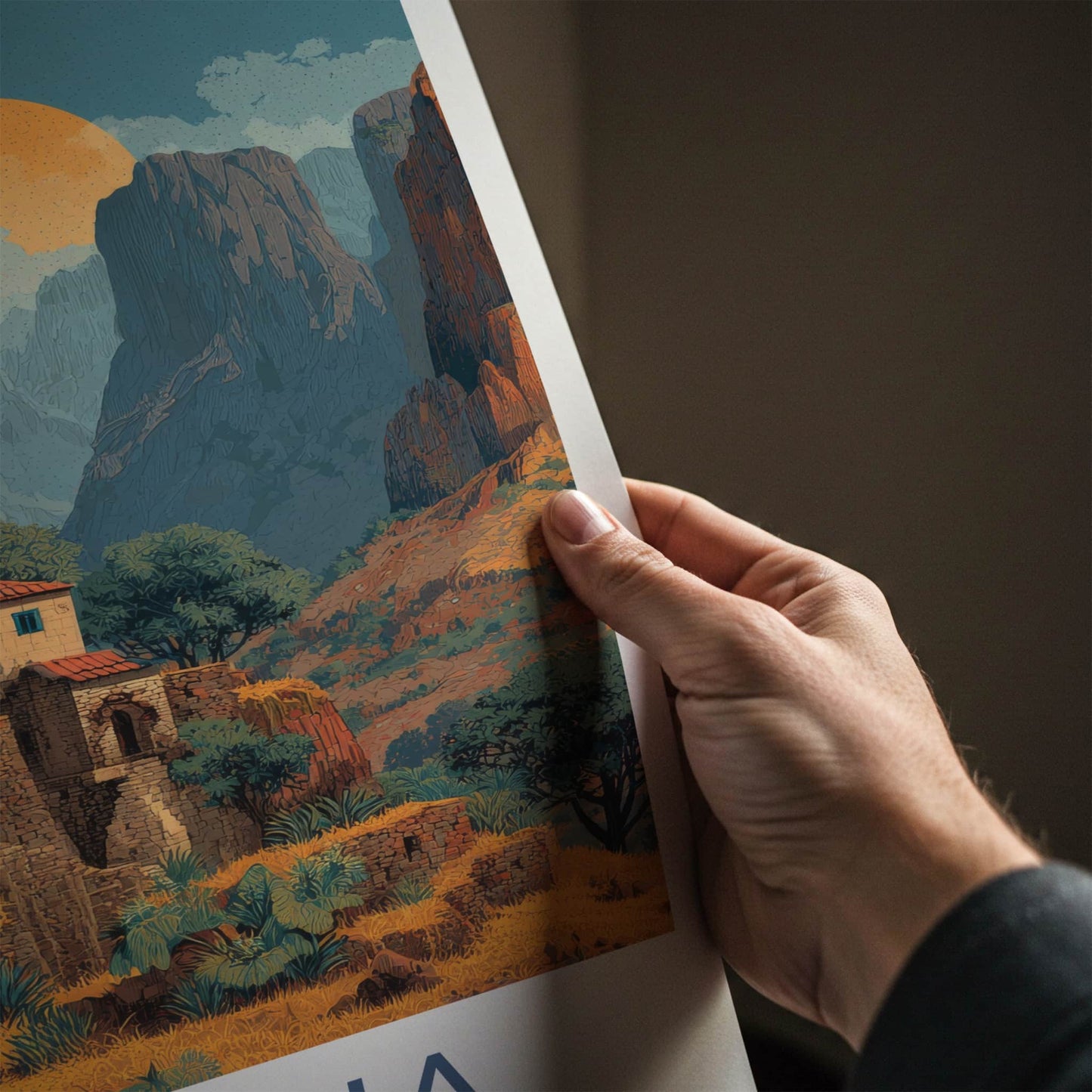 Ethiopia Poster - Africa Travel Art - Mountain Village Sunset Home Decor