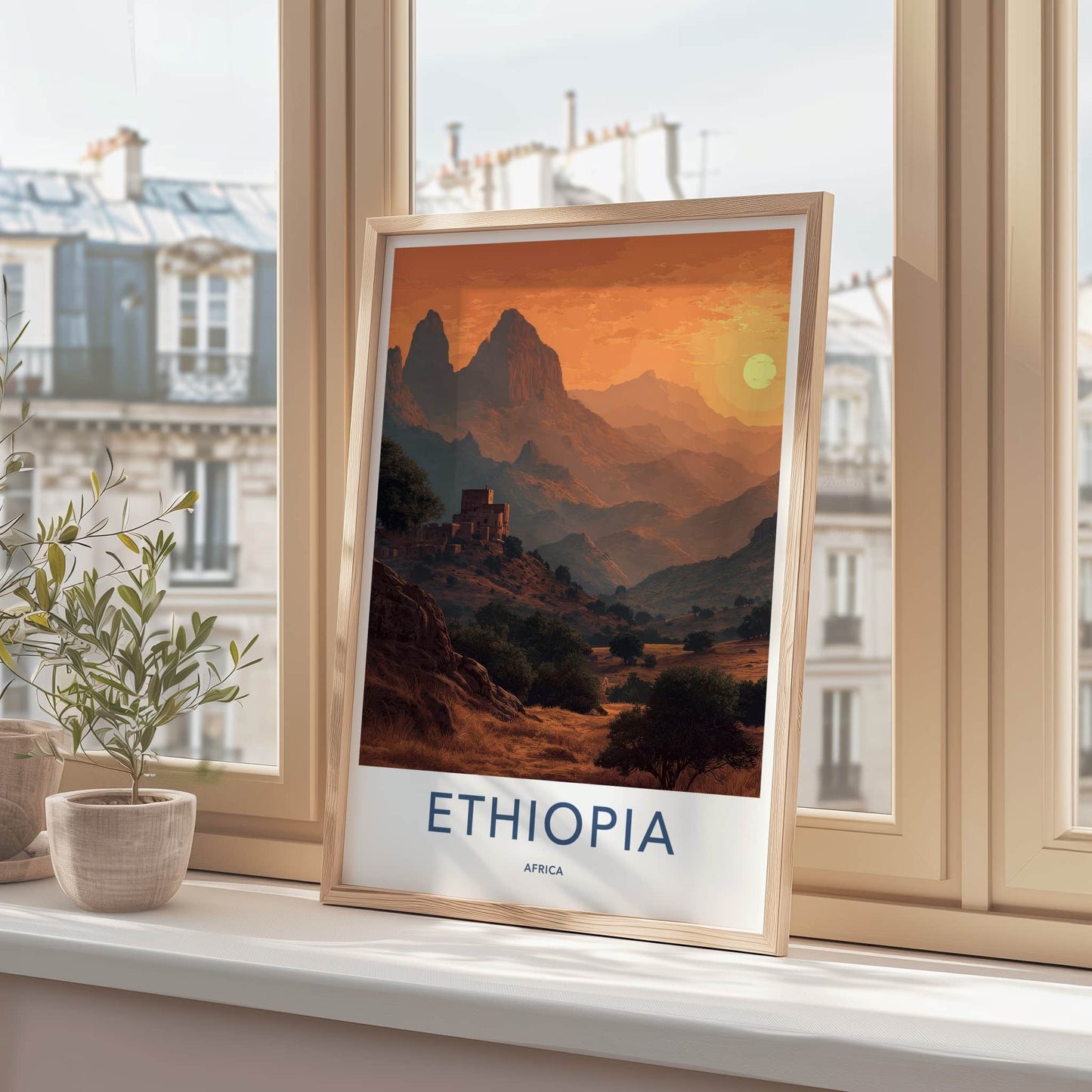 Ethiopia Poster - Africa Wall Art - Ancient Village Sunset Home Decor