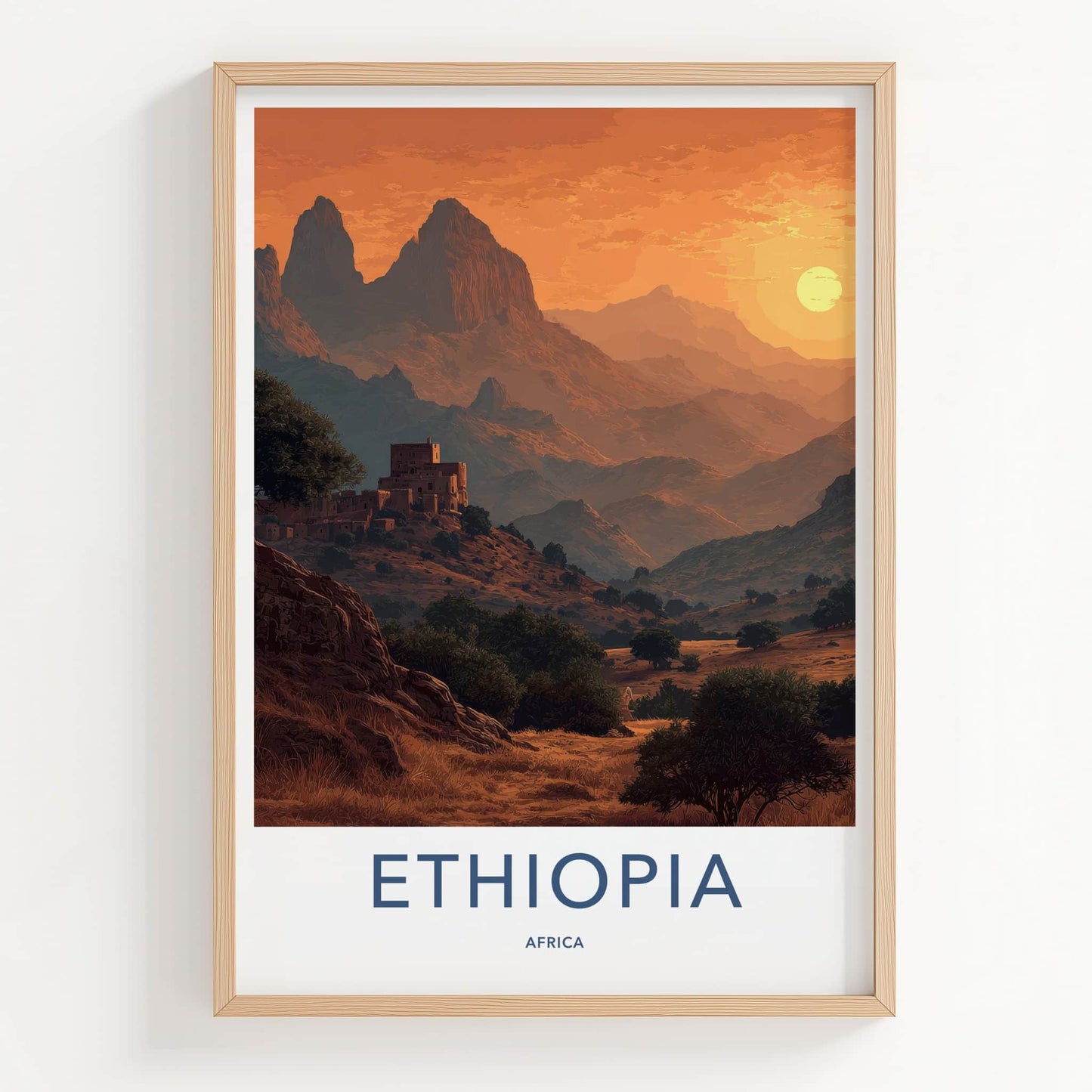 Ethiopia Poster - Africa Wall Art - Ancient Village Sunset Home Decor