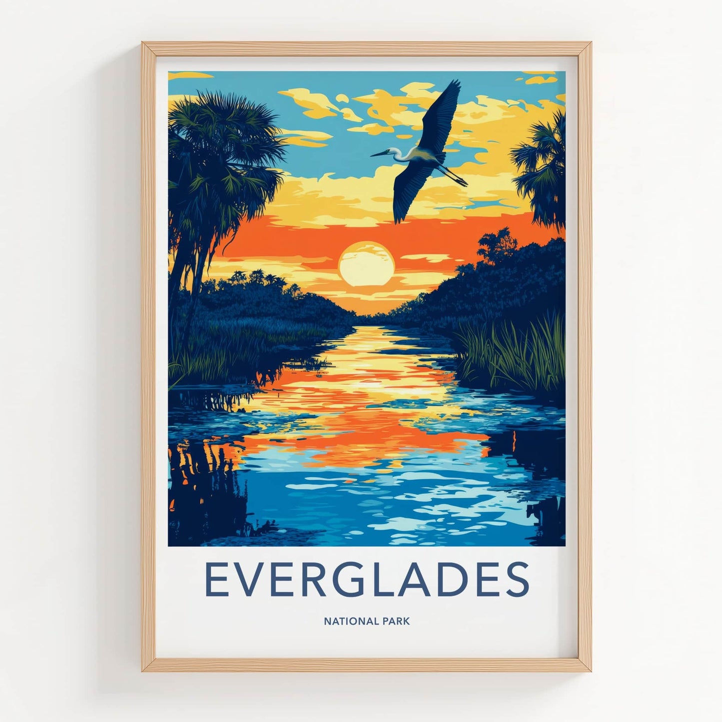 Everglades National Park Poster - Florida Travel Art - Sunset River Heron Home Decor