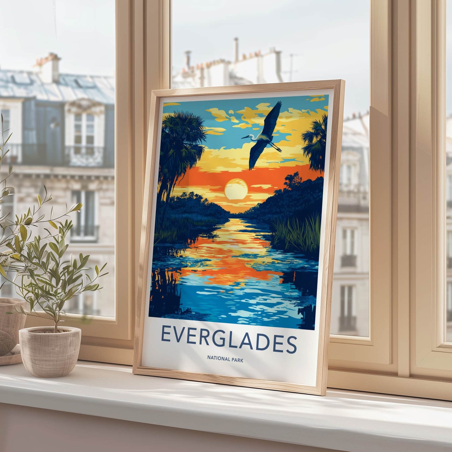 Everglades National Park Poster - Florida Travel Art - Sunset River Heron Home Decor