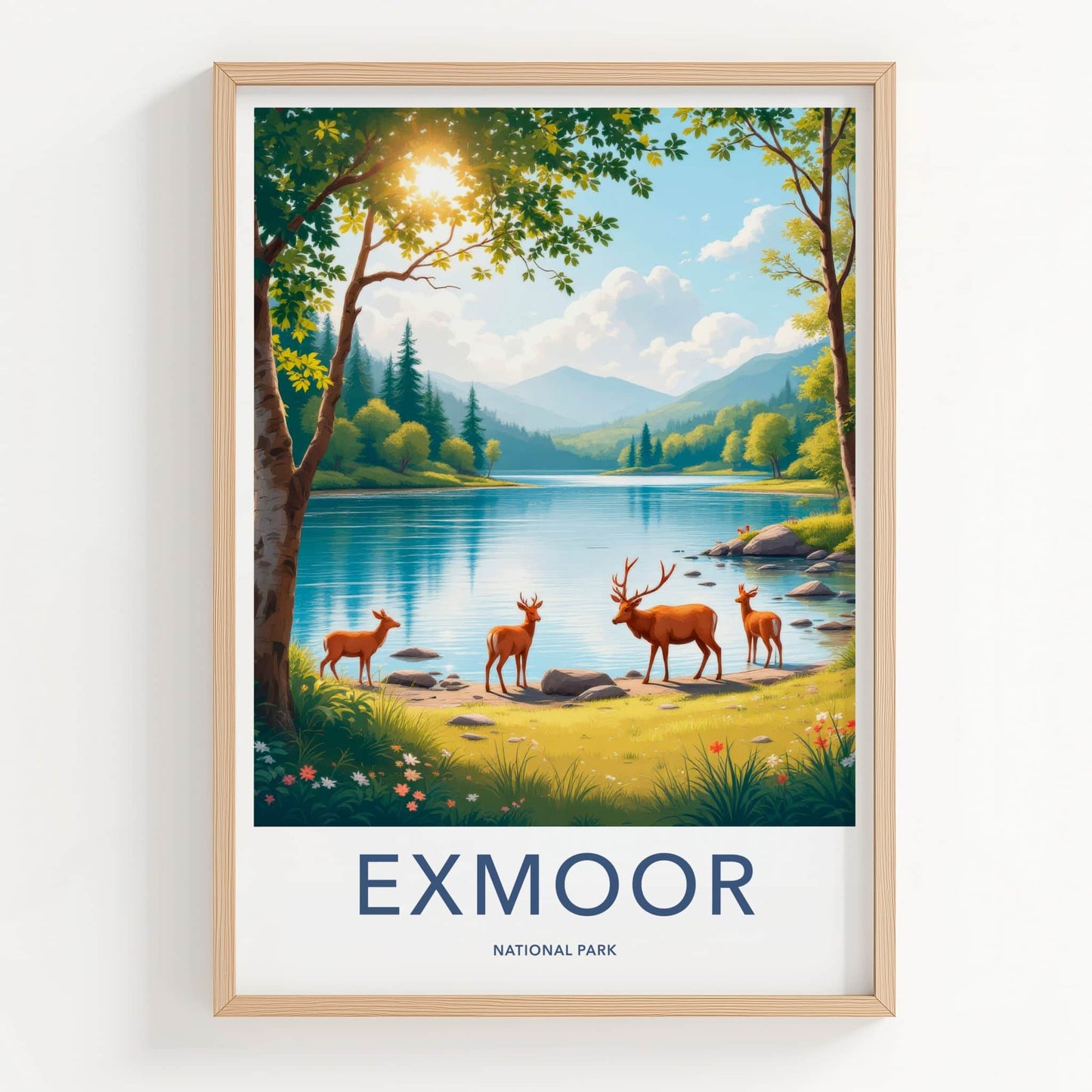 Exmoor National Park Poster - United Kingdom Fine Art - Mountain Lake Deer Home Art