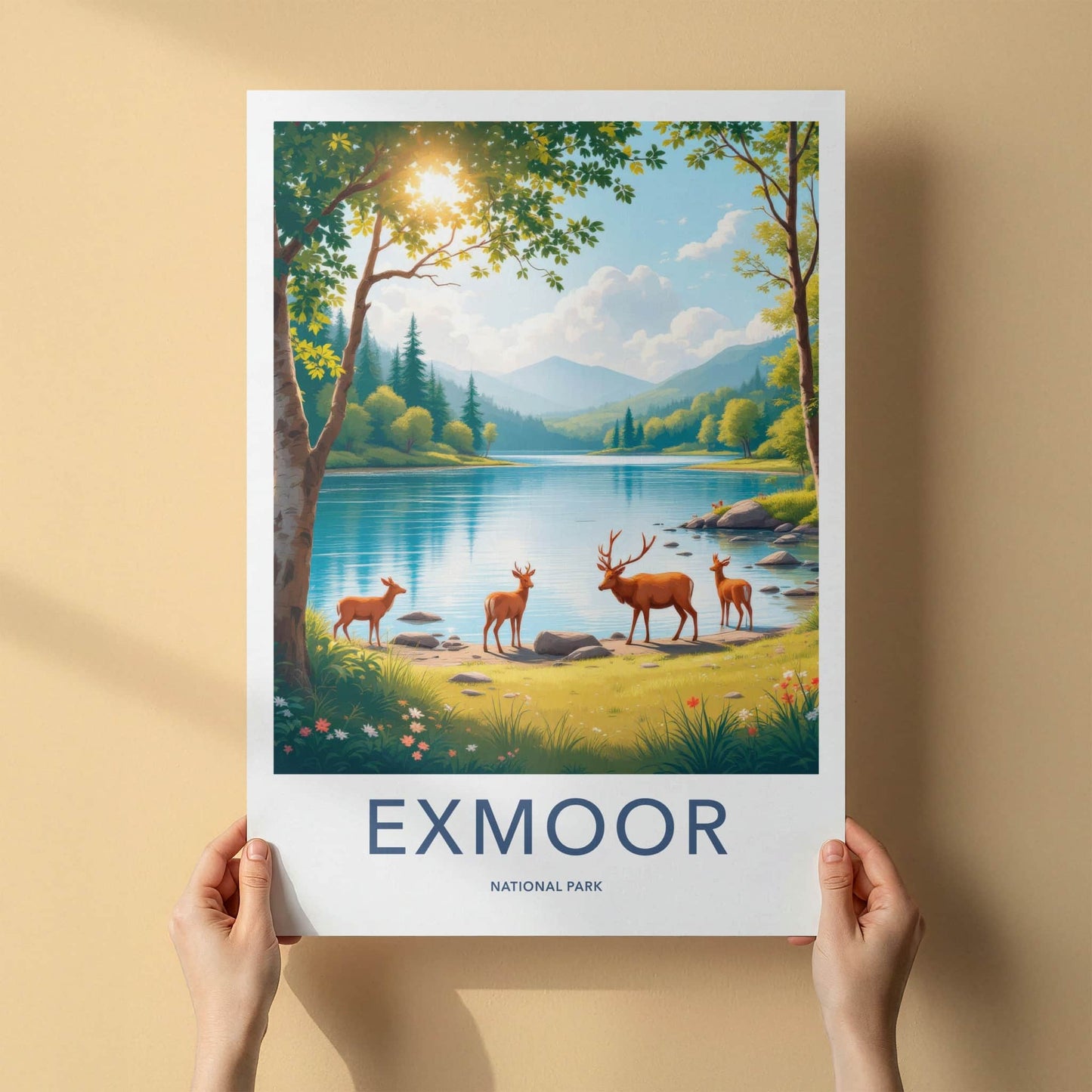 Exmoor National Park Poster - United Kingdom Fine Art - Mountain Lake Deer Home Art