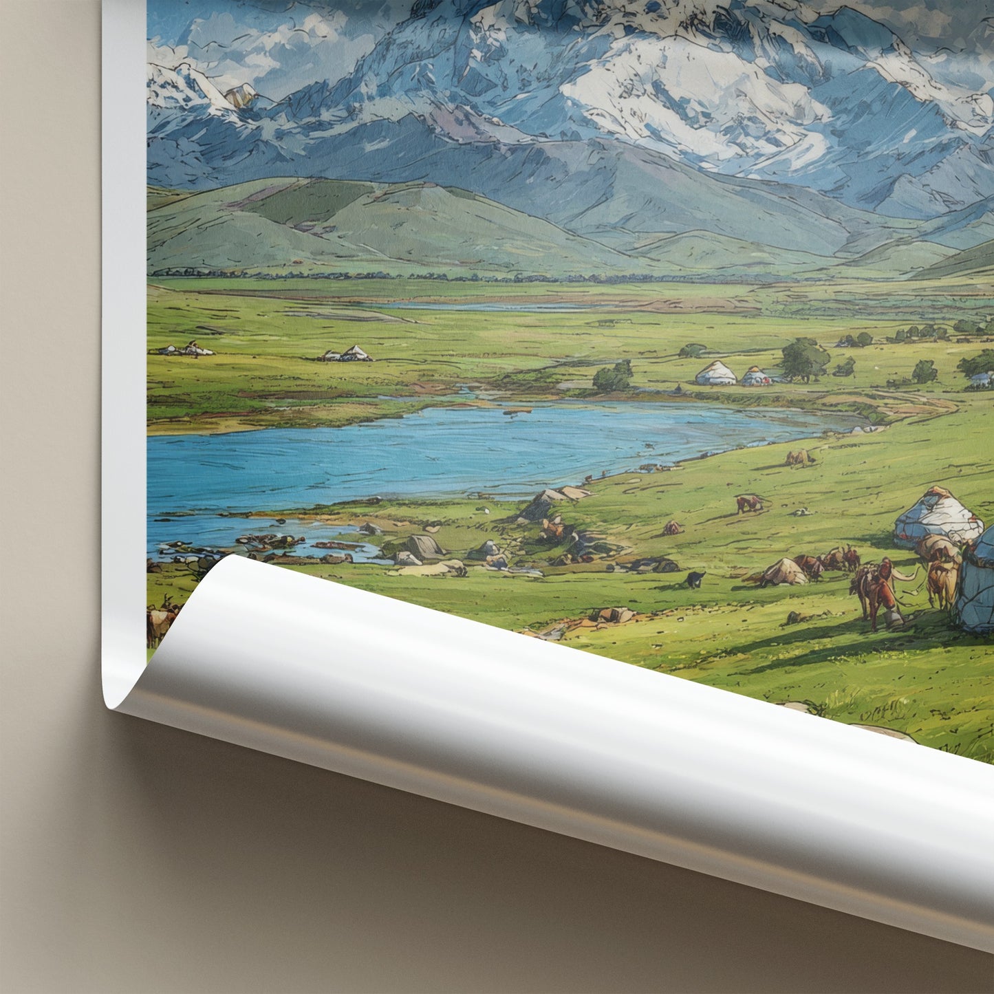 Song Kol Poster - Kyrgyzstan Lake Yurts Mountains