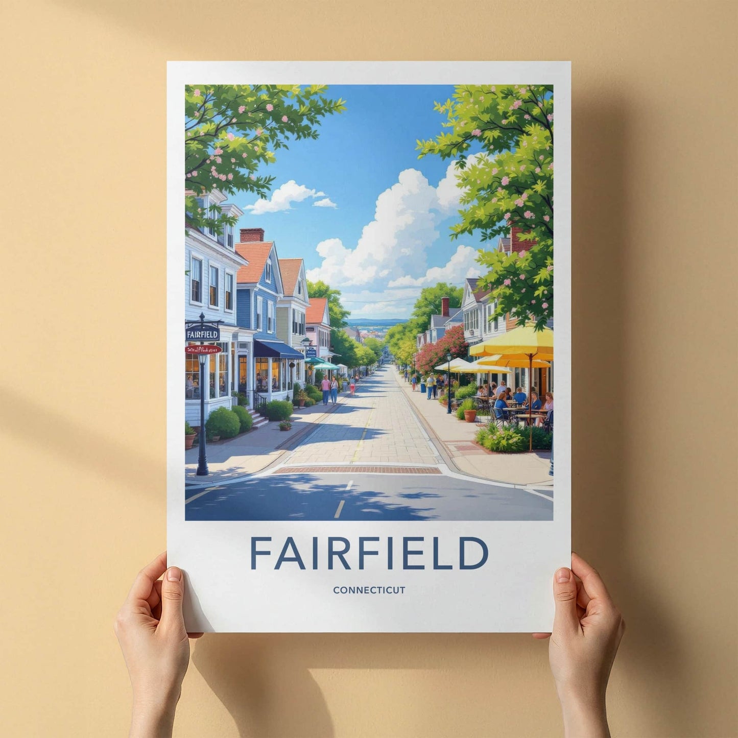 Fairfield Poster - Connecticut Travel Art - Bright Downtown Street Wall Decor