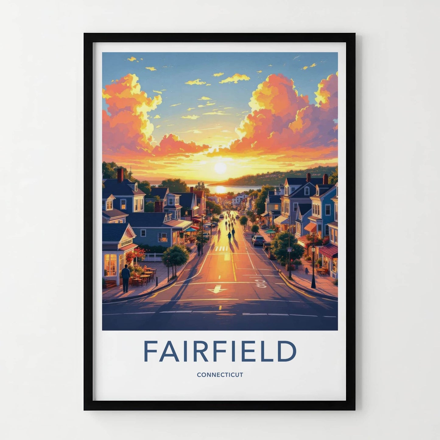 Fairfield Poster - Connecticut Travel Art - Vibrant Evening Street Home Decor