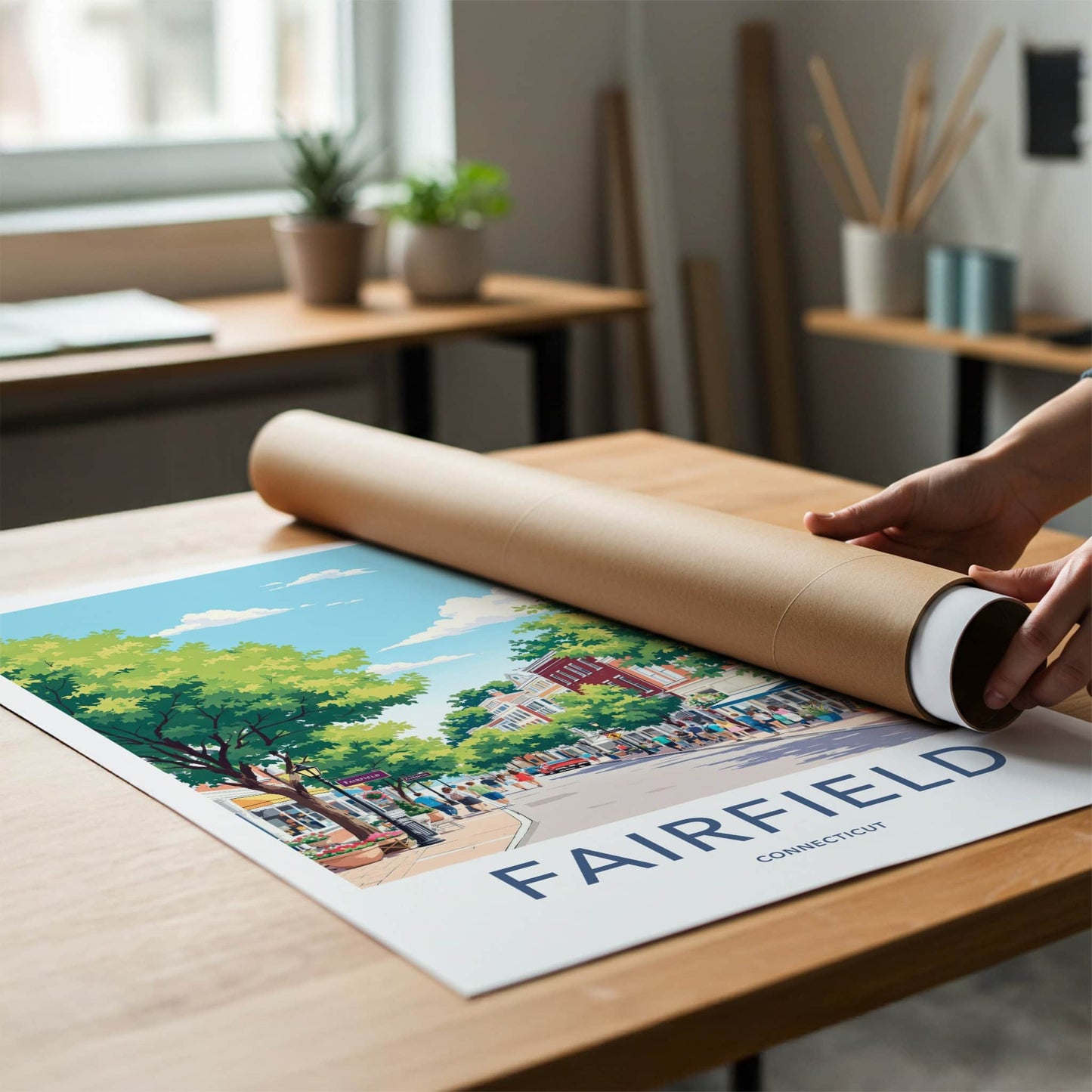 Fairfield Poster - Connecticut Wall Art - Lively Street Scene Home Decor