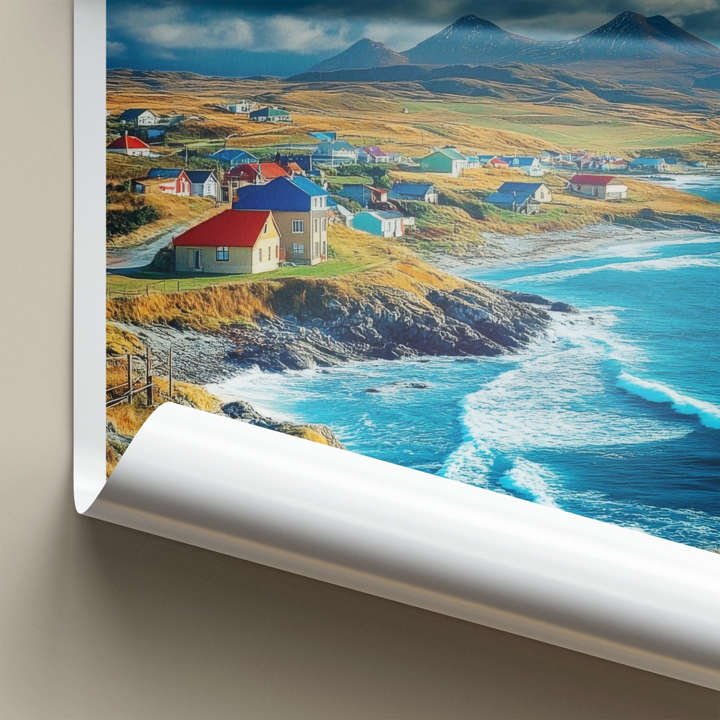 Falkland Islands Poster - Falkland Islands Travel Art - Colorful Coastal Village Home Decor