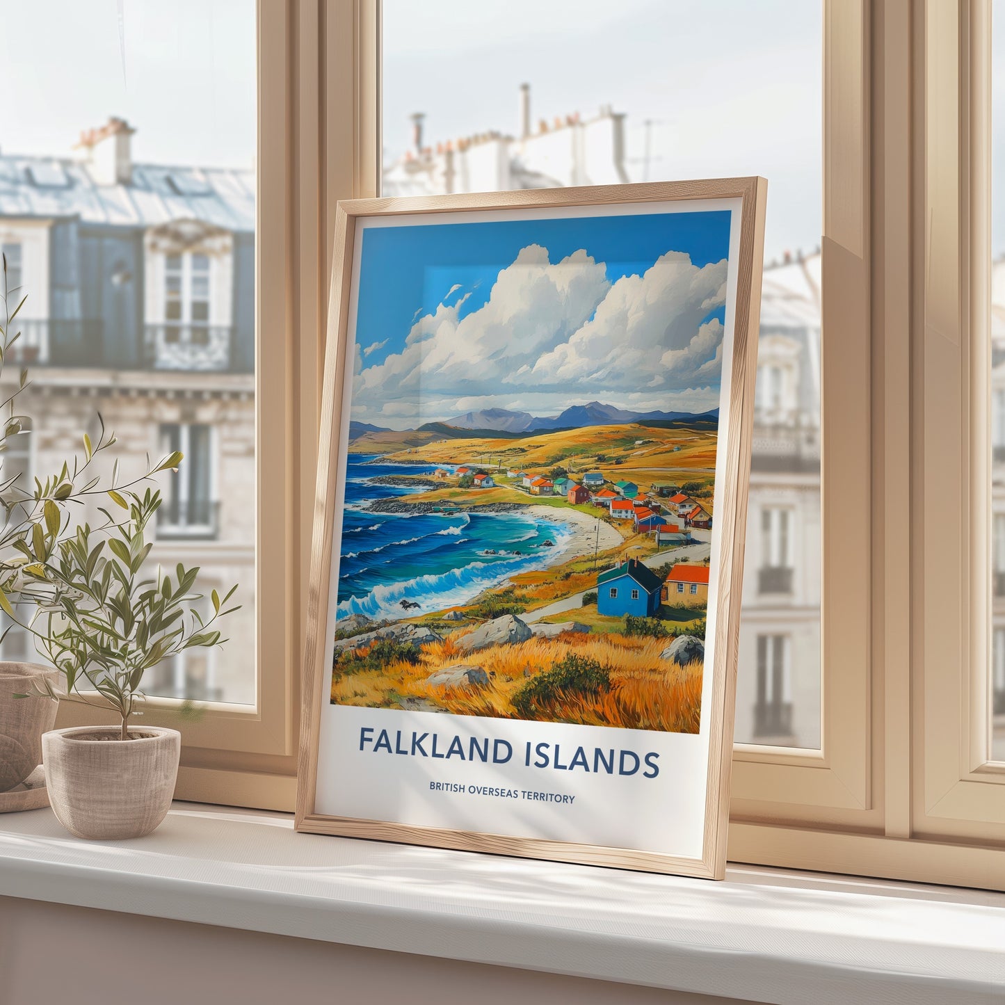 Falkland Islands Poster - Falkland Islands Travel Art - Vibrant coastal village Home Decor