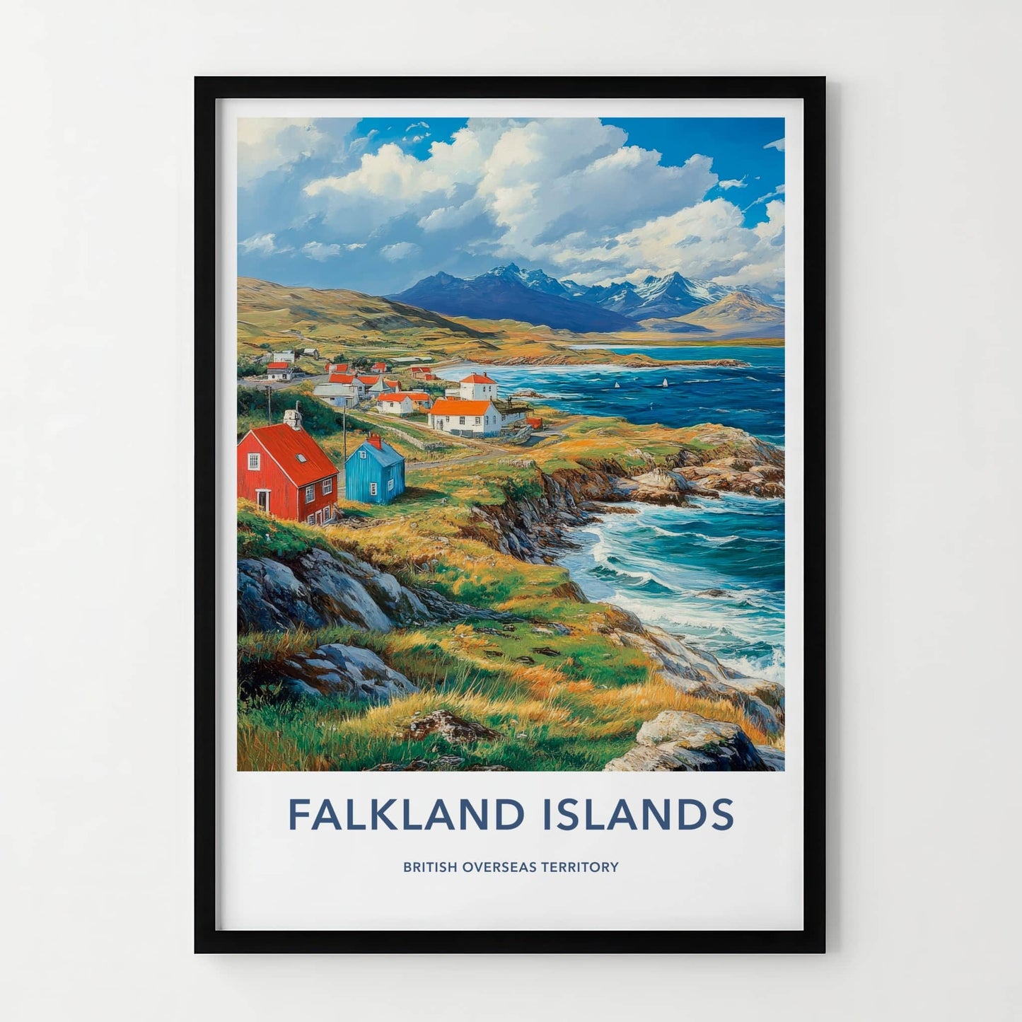 Falkland Islands Poster - Falkland Islands Wall Art - Clifftop Village View Gift