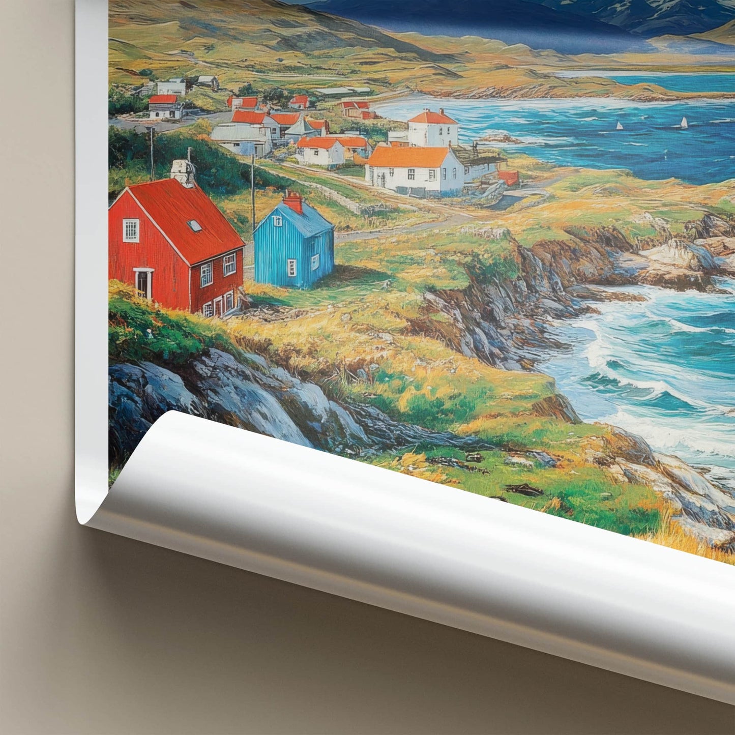 Falkland Islands Poster - Falkland Islands Wall Art - Clifftop Village View Gift