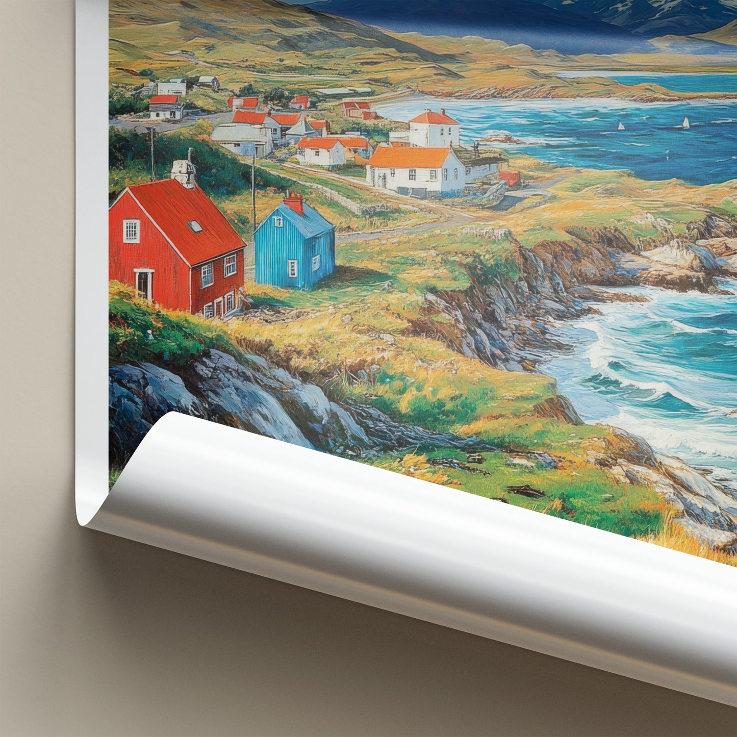 Falkland Islands Poster - Falkland Islands Wall Art - Clifftop Village View Gift
