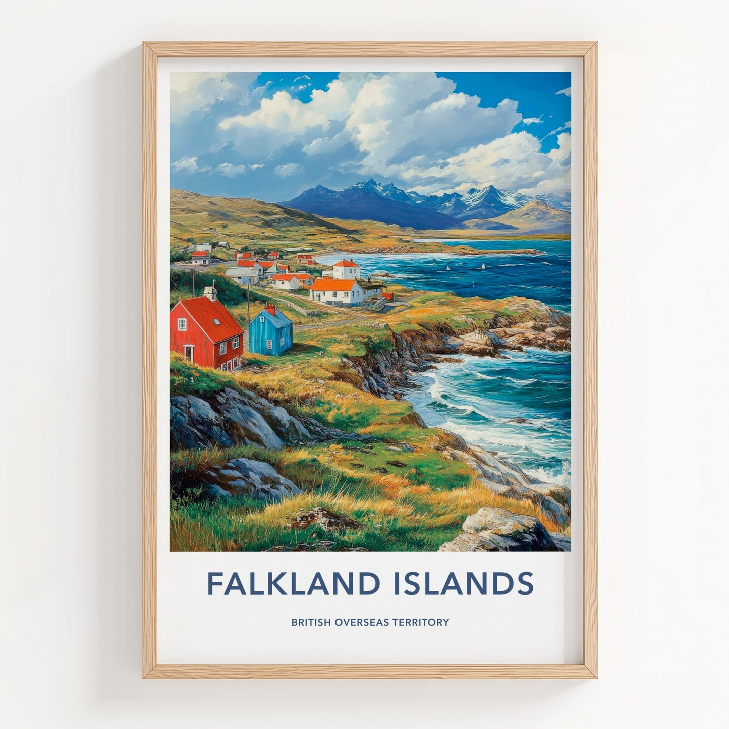 Falkland Islands Poster - Falkland Islands Wall Art - Clifftop Village View Gift