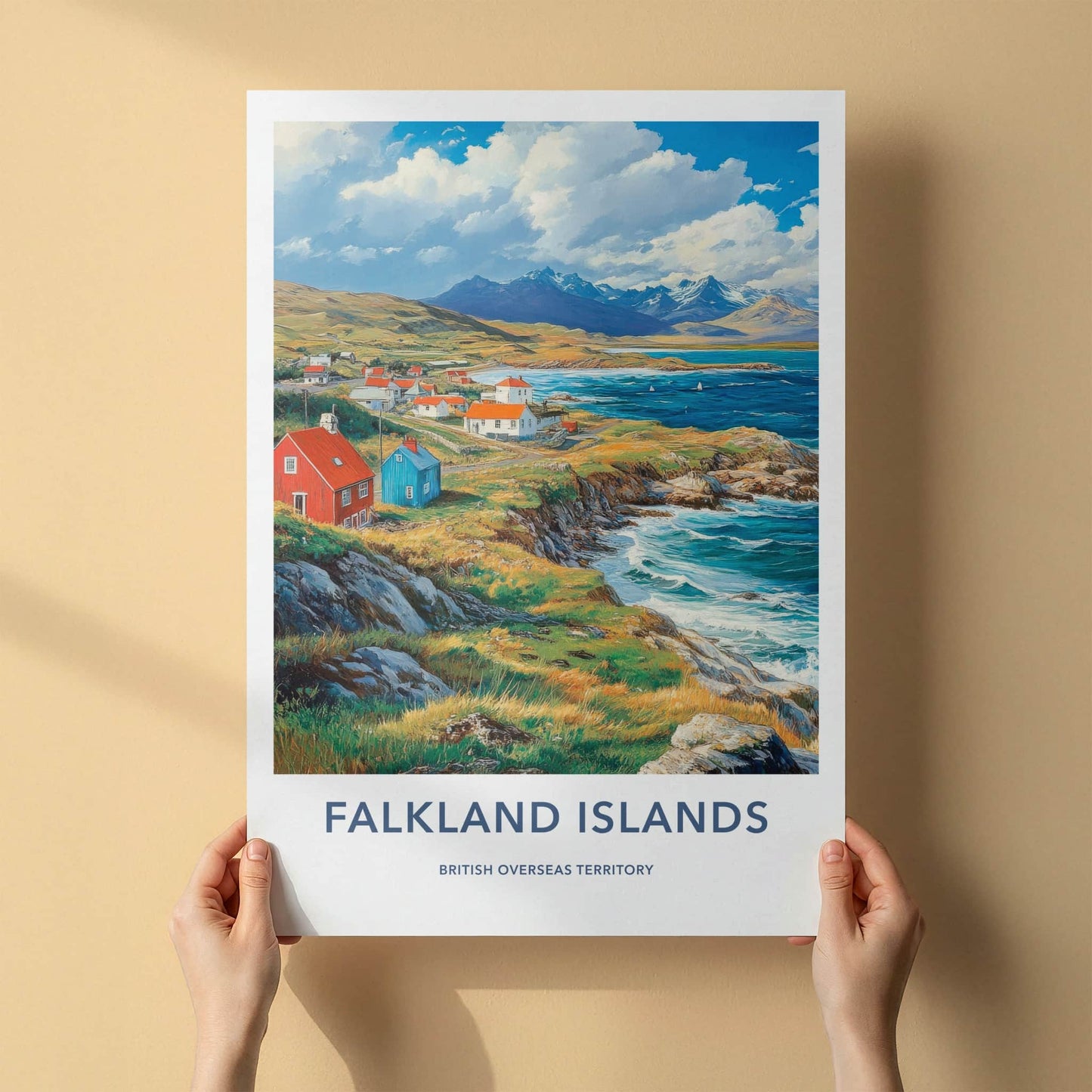 Falkland Islands Poster - Falkland Islands Wall Art - Clifftop Village View Gift