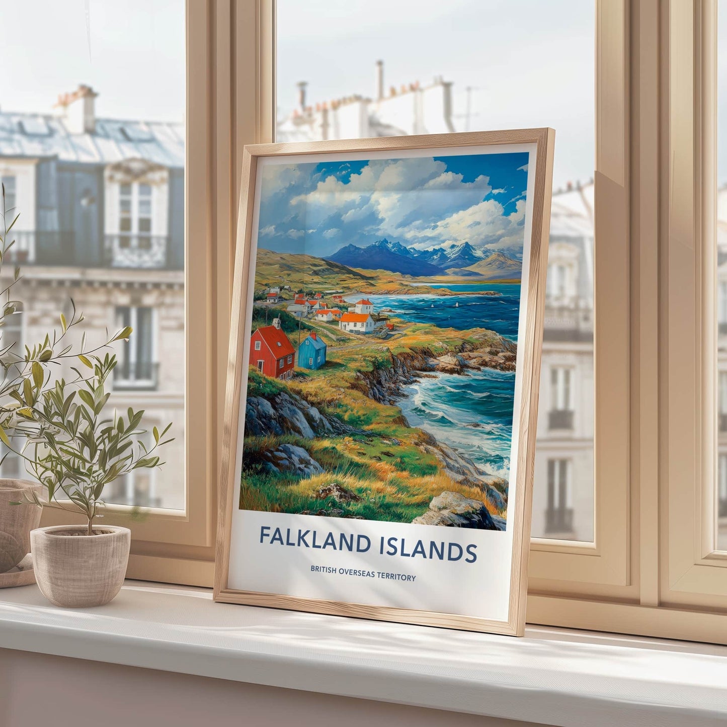 Falkland Islands Poster - Falkland Islands Wall Art - Clifftop Village View Gift