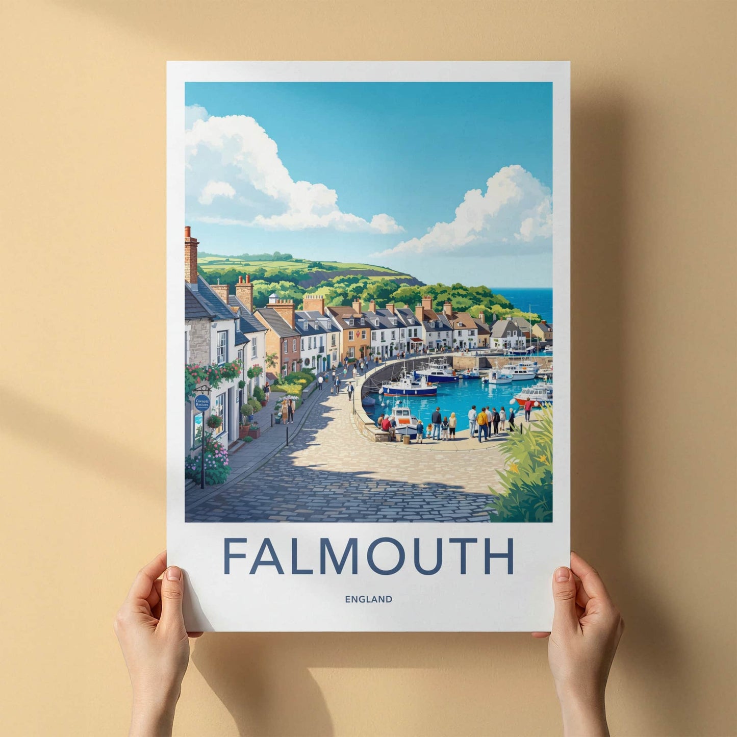 Falmouth Poster - England Travel Art - Historic harbor view Home Decor