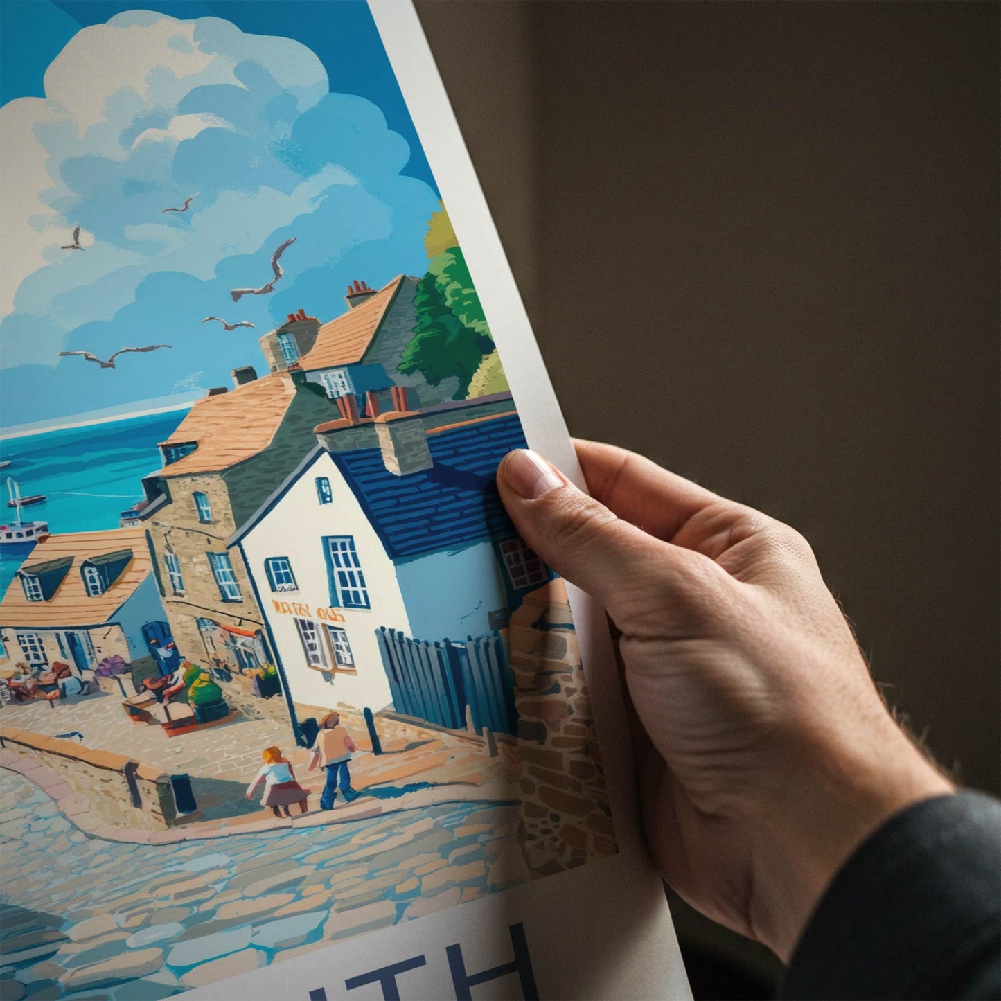 Falmouth Poster - England Travel Art - Quaint Coastal Street Wall Decor