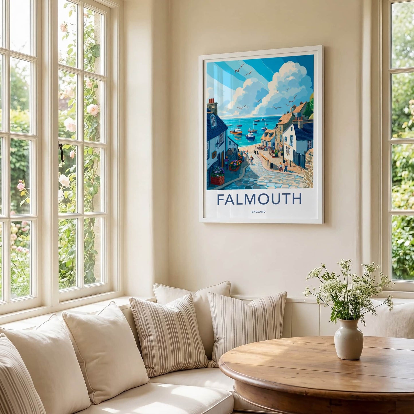 Falmouth Poster - England Travel Art - Quaint Coastal Street Wall Decor