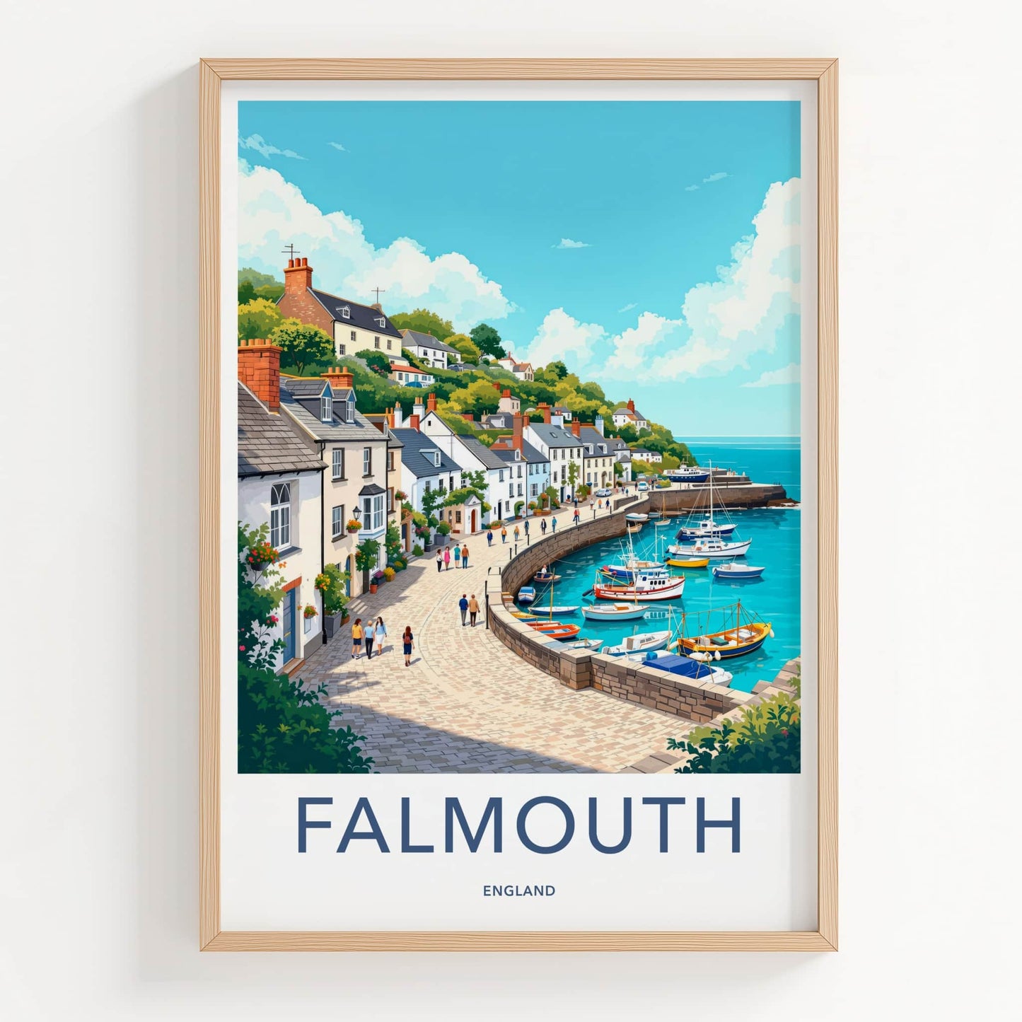 Falmouth Poster - England Travel Art - Seaside Village Promenade Home Decor