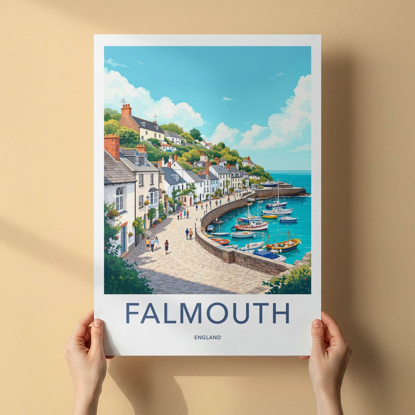 Falmouth Poster - England Travel Art - Seaside Village Promenade Home Decor