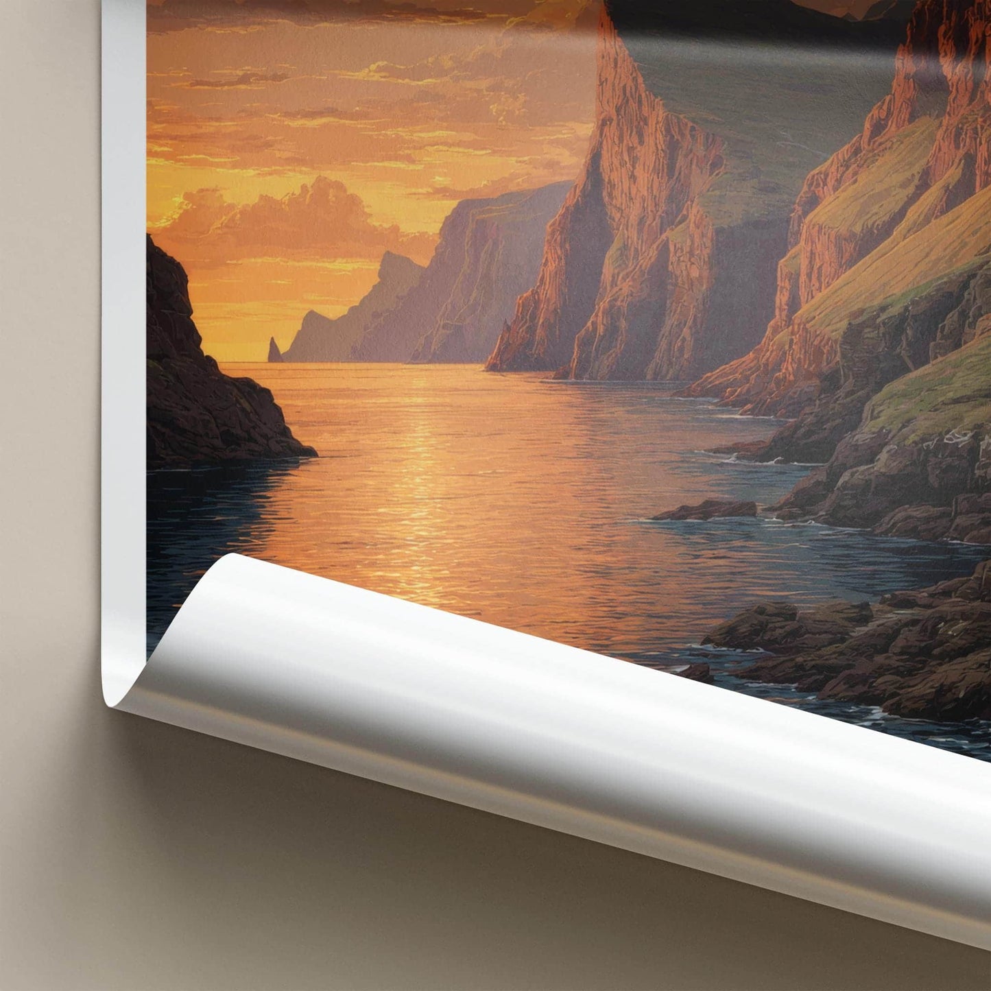 Faroe Islands Poster - Denmark Travel Art - Coastal Sunset Cliffs Home Decor
