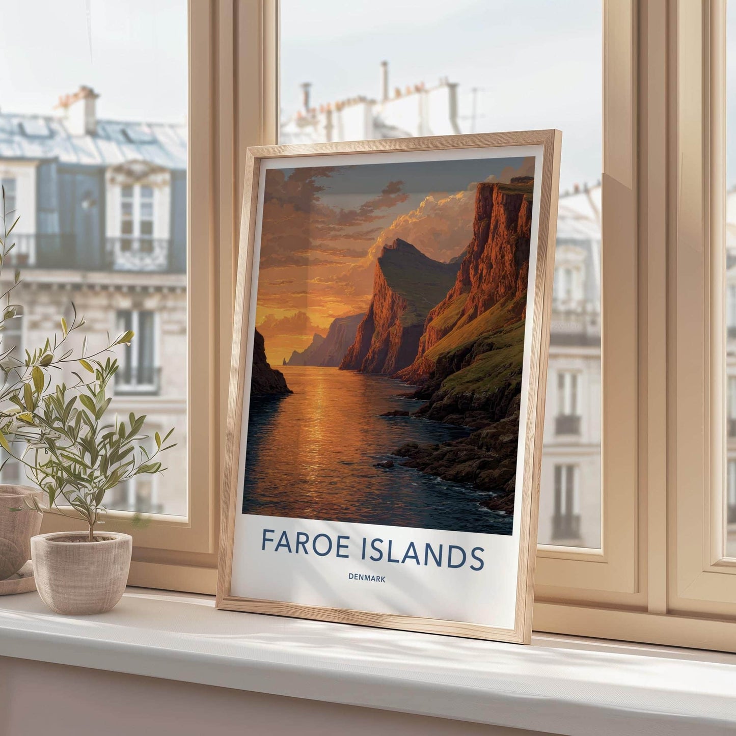 Faroe Islands Poster - Denmark Travel Art - Coastal Sunset Cliffs Home Decor