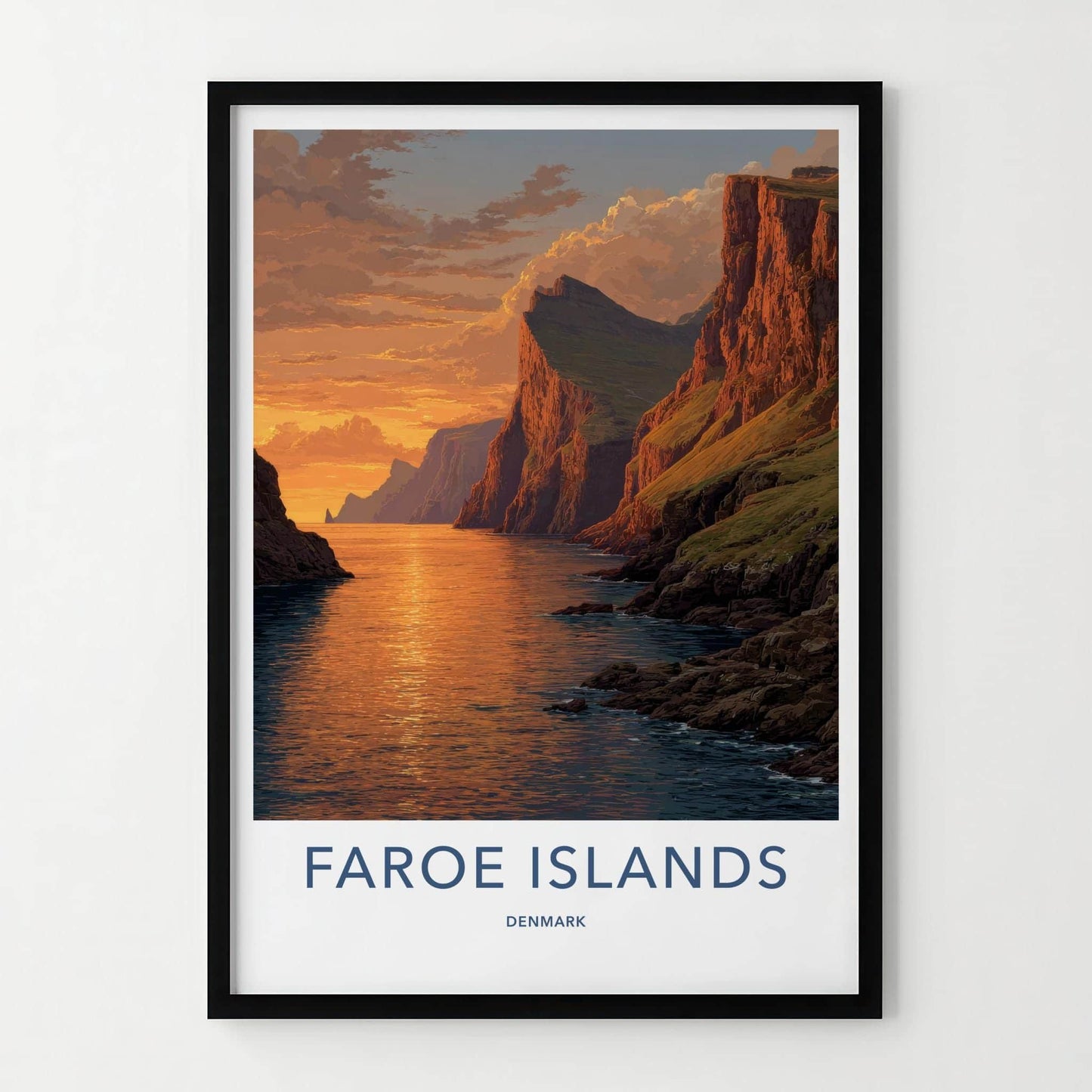 Faroe Islands Poster - Denmark Travel Art - Coastal Sunset Cliffs Home Decor