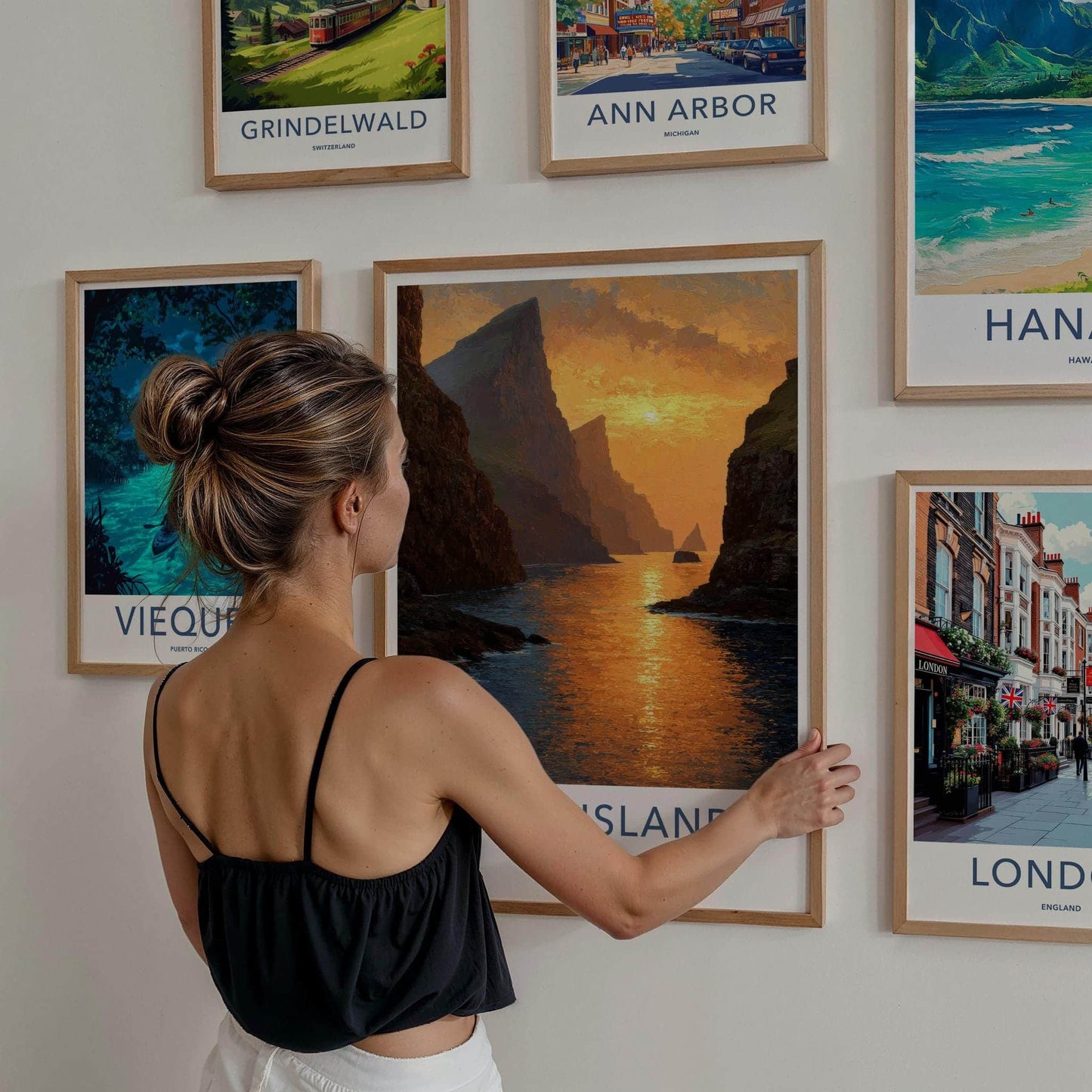 Faroe Islands Poster - Denmark Travel Art - Golden Coastal Sunset Home Decor