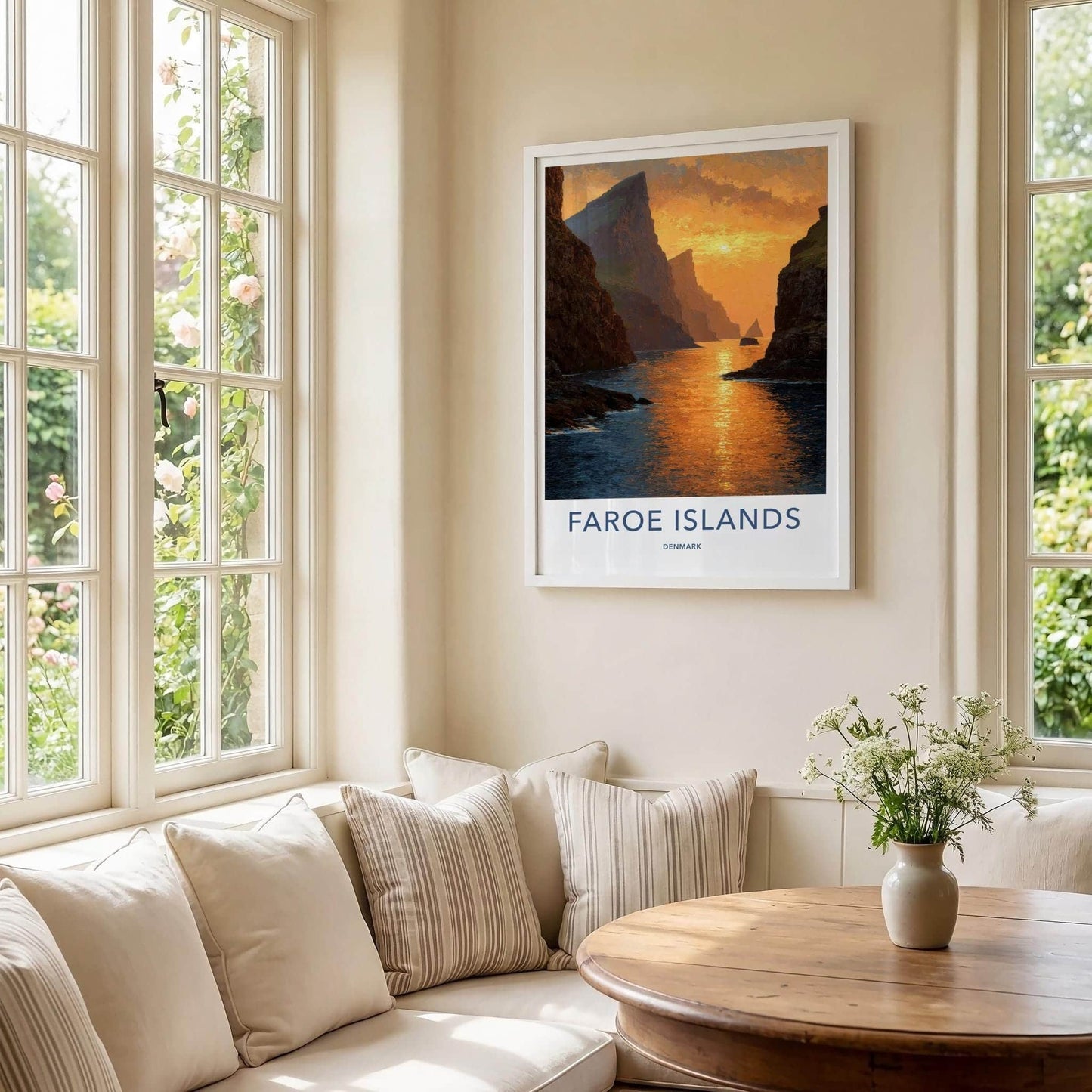 Faroe Islands Poster - Denmark Travel Art - Golden Coastal Sunset Home Decor