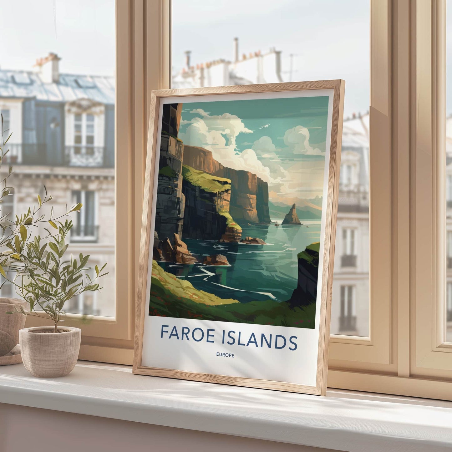 FAROE ISLANDS Poster - Denmark Travel Art - Rugged Ocean Cliffs Wall Decor