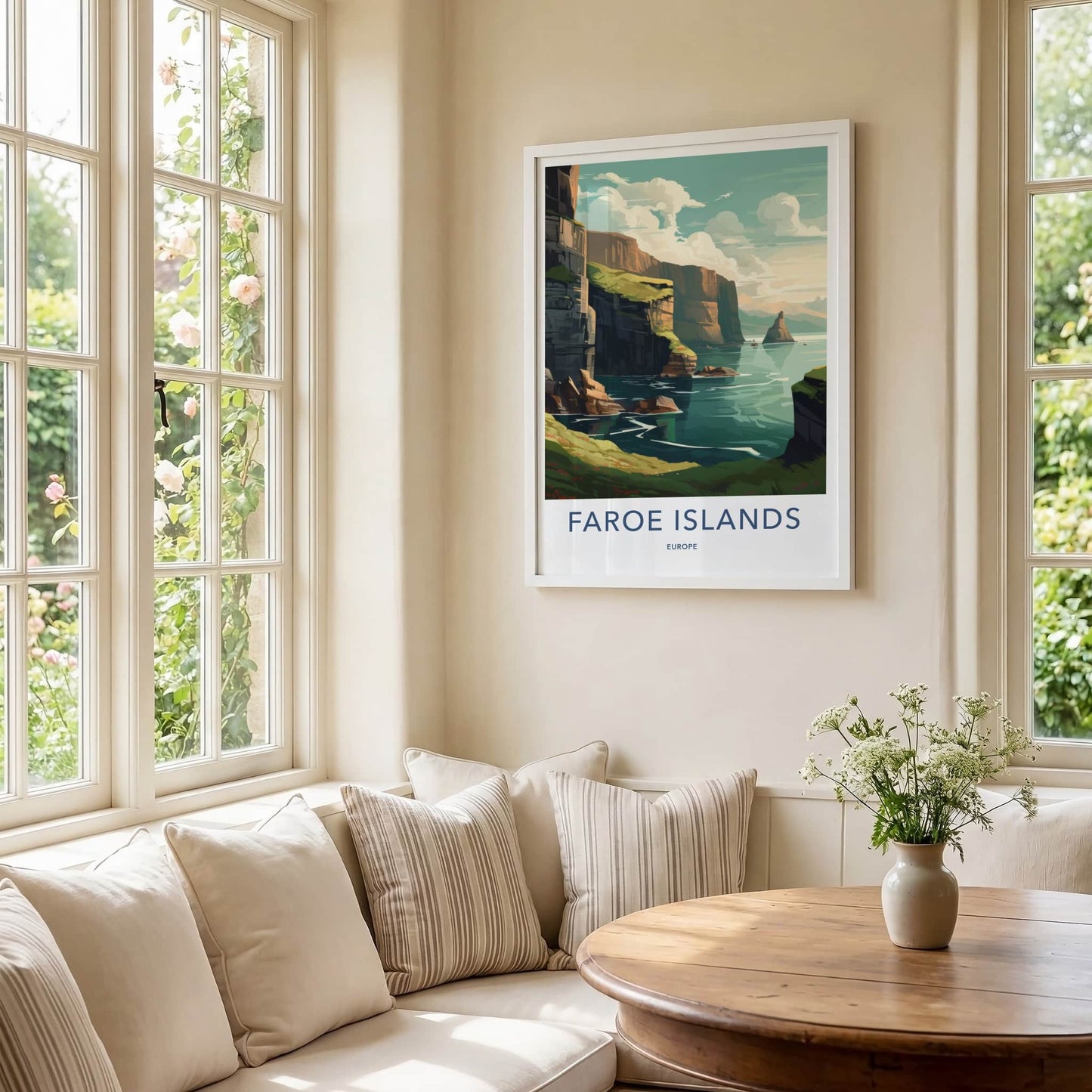FAROE ISLANDS Poster - Denmark Travel Art - Rugged Ocean Cliffs Wall Decor