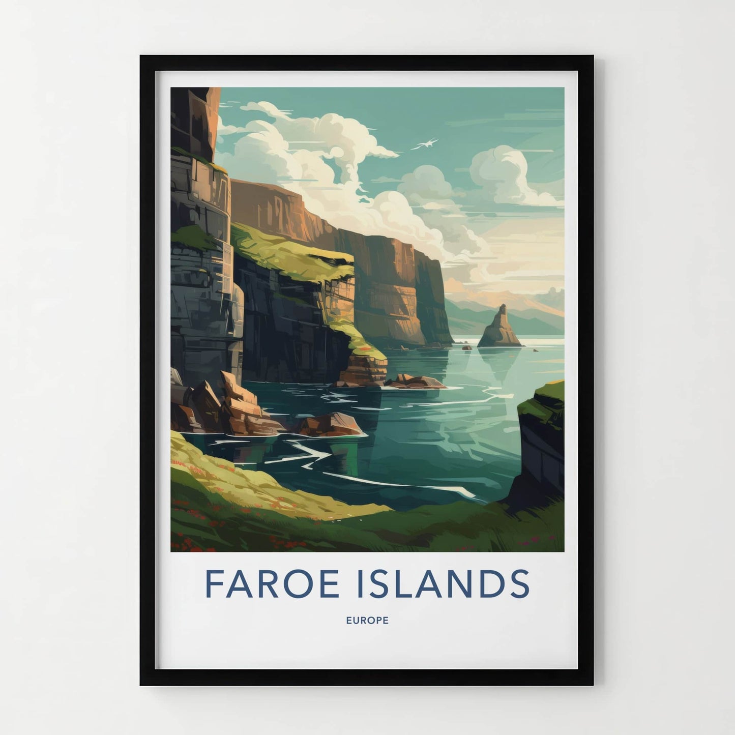 FAROE ISLANDS Poster - Denmark Travel Art - Rugged Ocean Cliffs Wall Decor