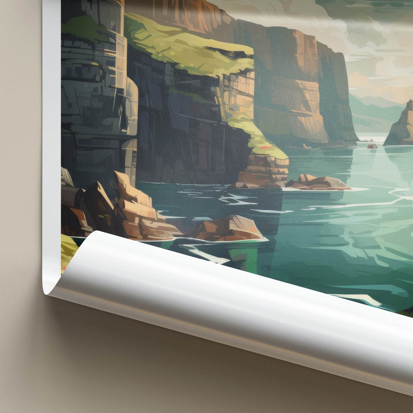 FAROE ISLANDS Poster - Denmark Travel Art - Rugged Ocean Cliffs Wall Decor