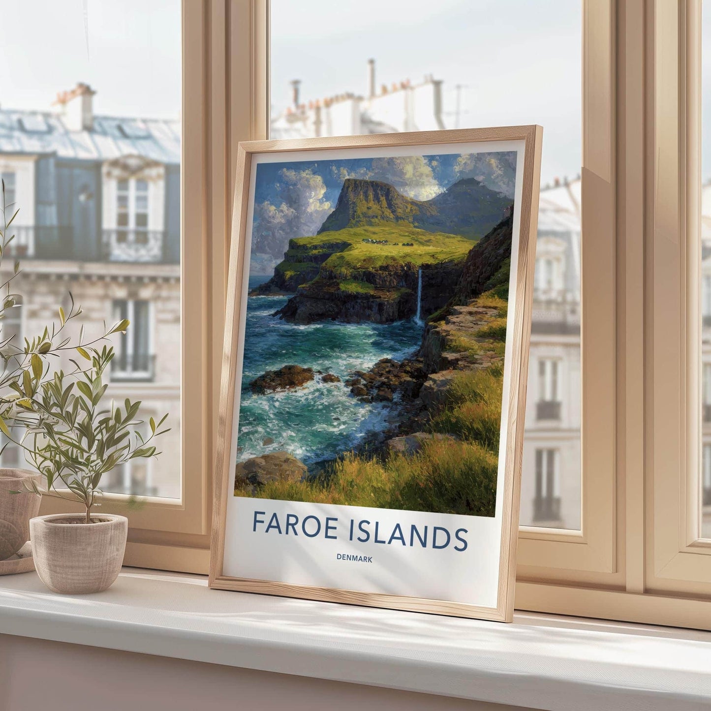 Faroe Islands Poster - Denmark Travel Art - Rugged Ocean Cliffs Wall Decor
