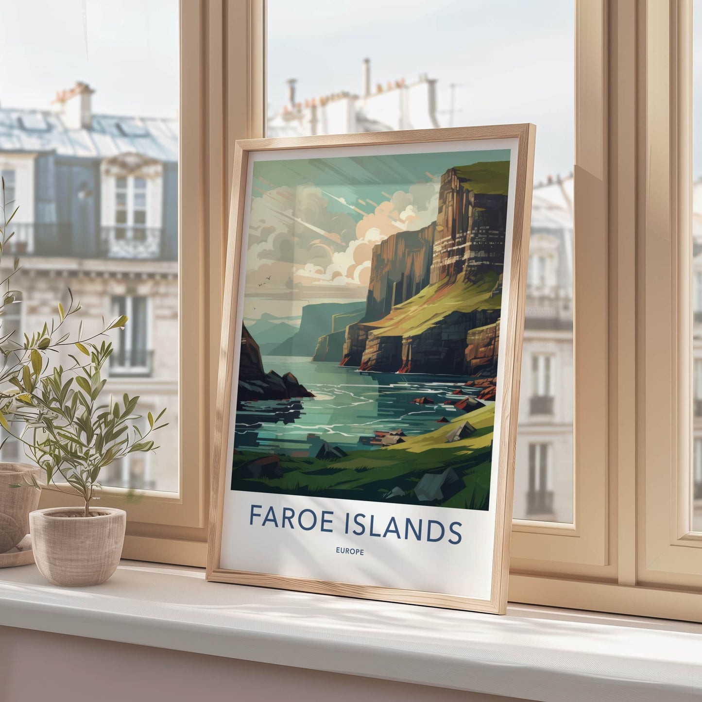Faroe Islands Poster - Faroe Islands Travel Art - Steep Green Cliffs Home Decor