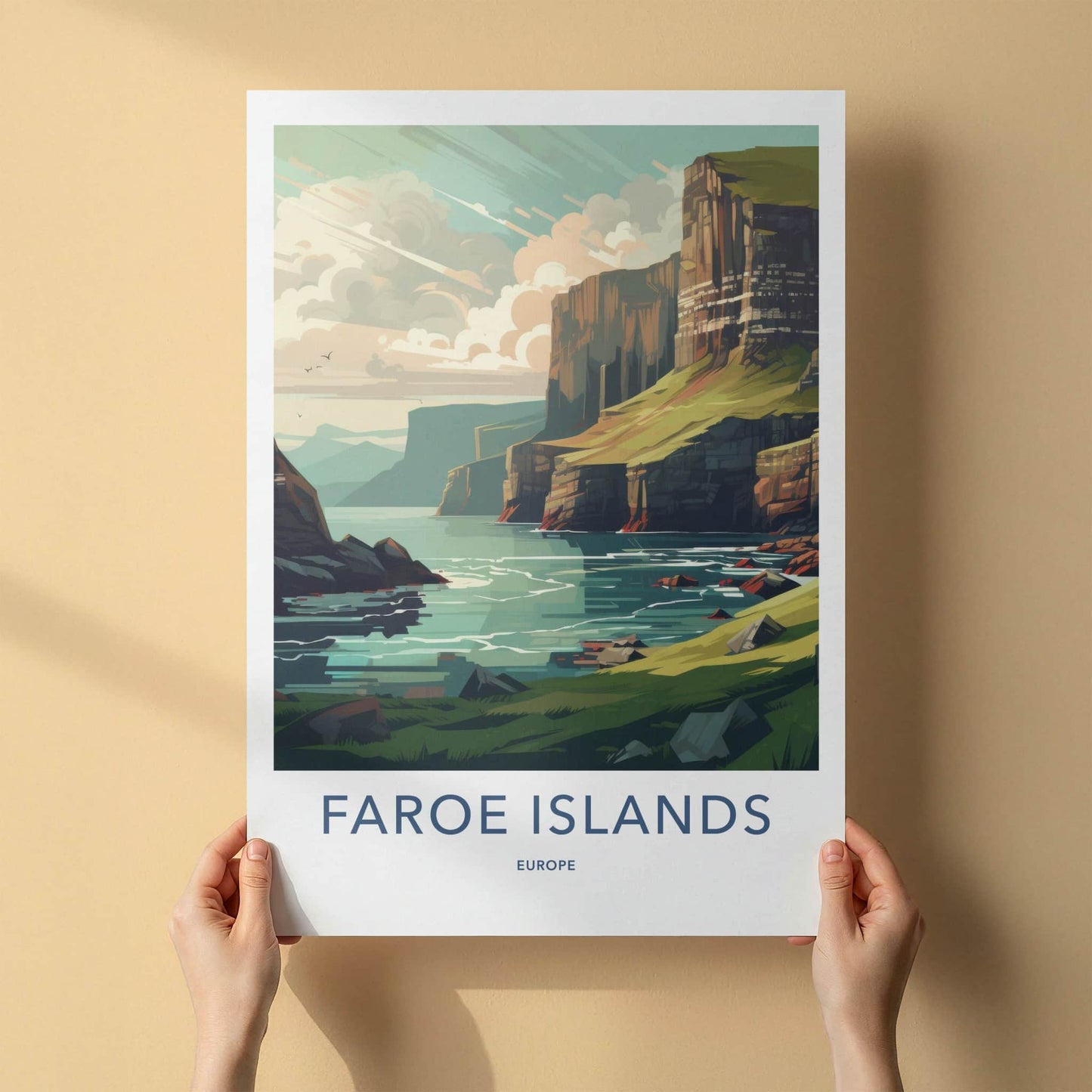 Faroe Islands Poster - Faroe Islands Travel Art - Steep Green Cliffs Home Decor