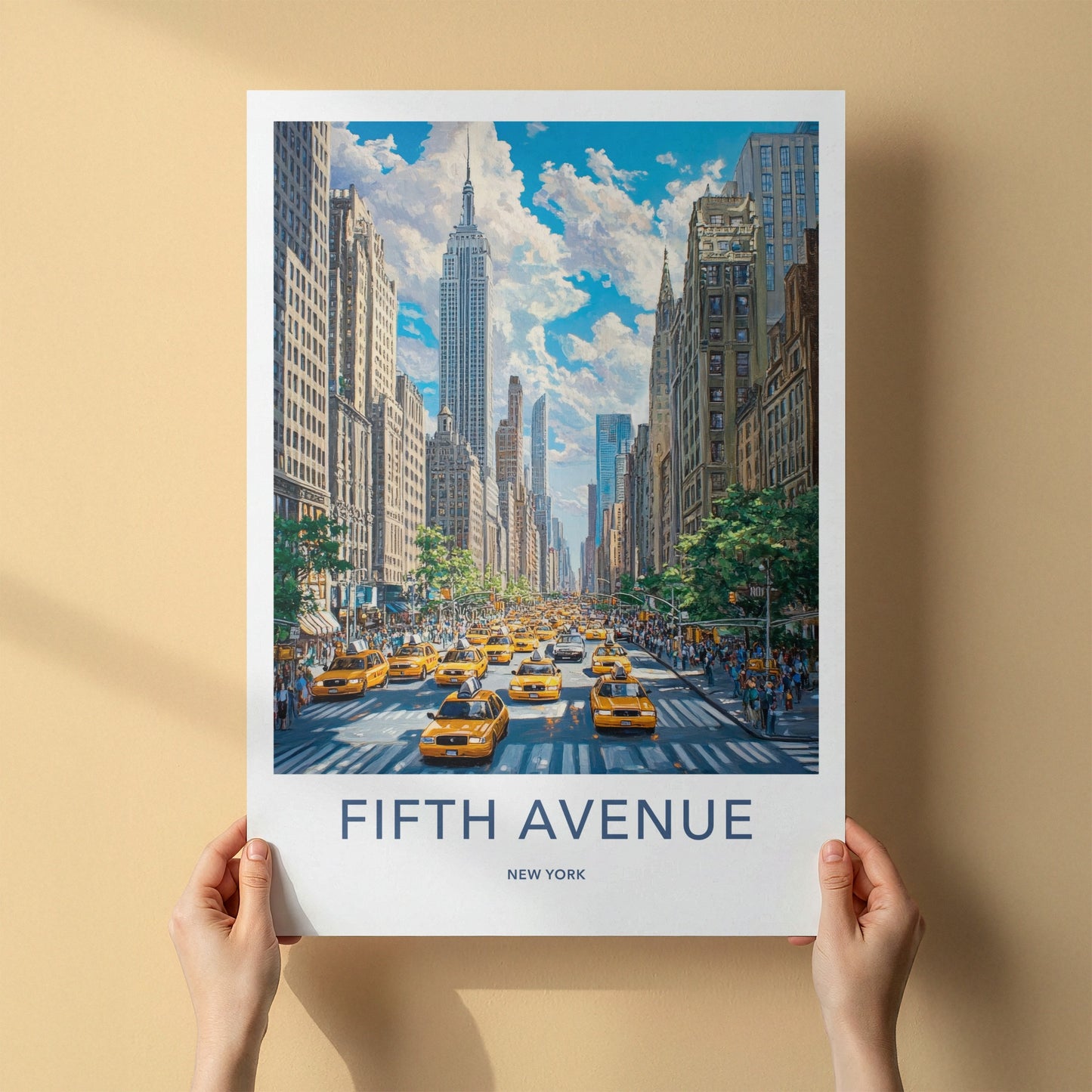 Fifth Avenue Poster - New York Travel Art - Empire Building Cabs Home Decor