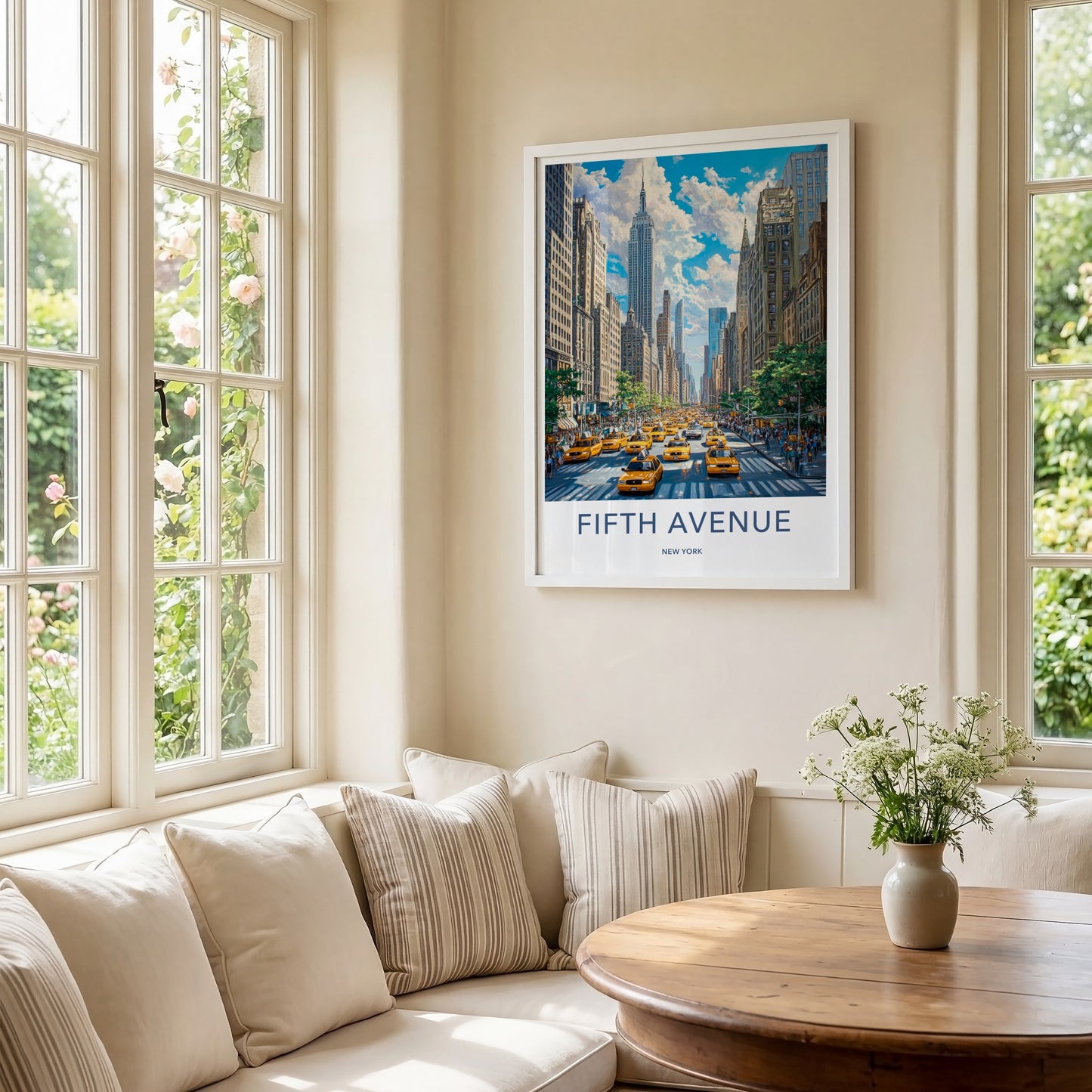 Fifth Avenue Poster - New York Travel Art - Empire Building Cabs Home Decor
